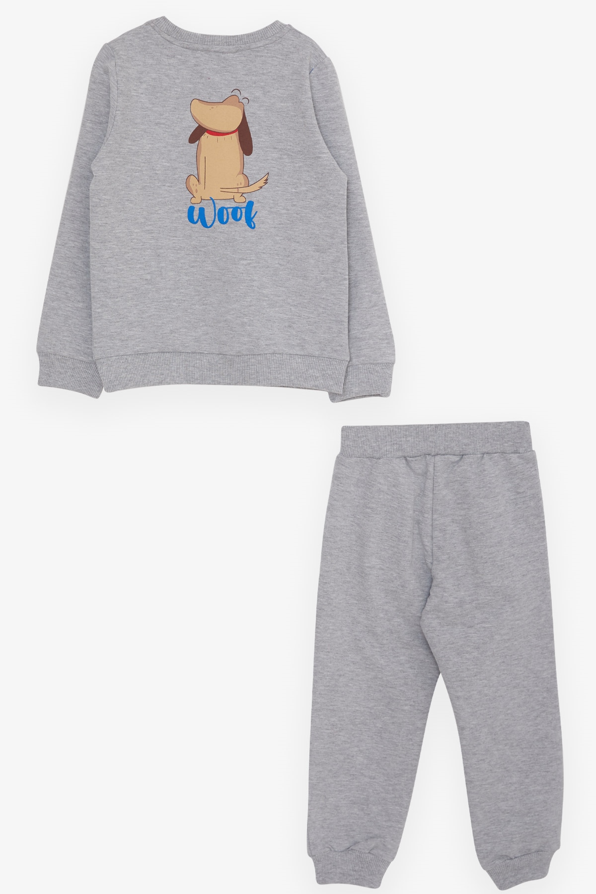 Breeze Erkek Bebek Eşofman Takımı Şaşkın Köpekcik Baskılı Gri Melanj (9 Ay-3 Yaş)
