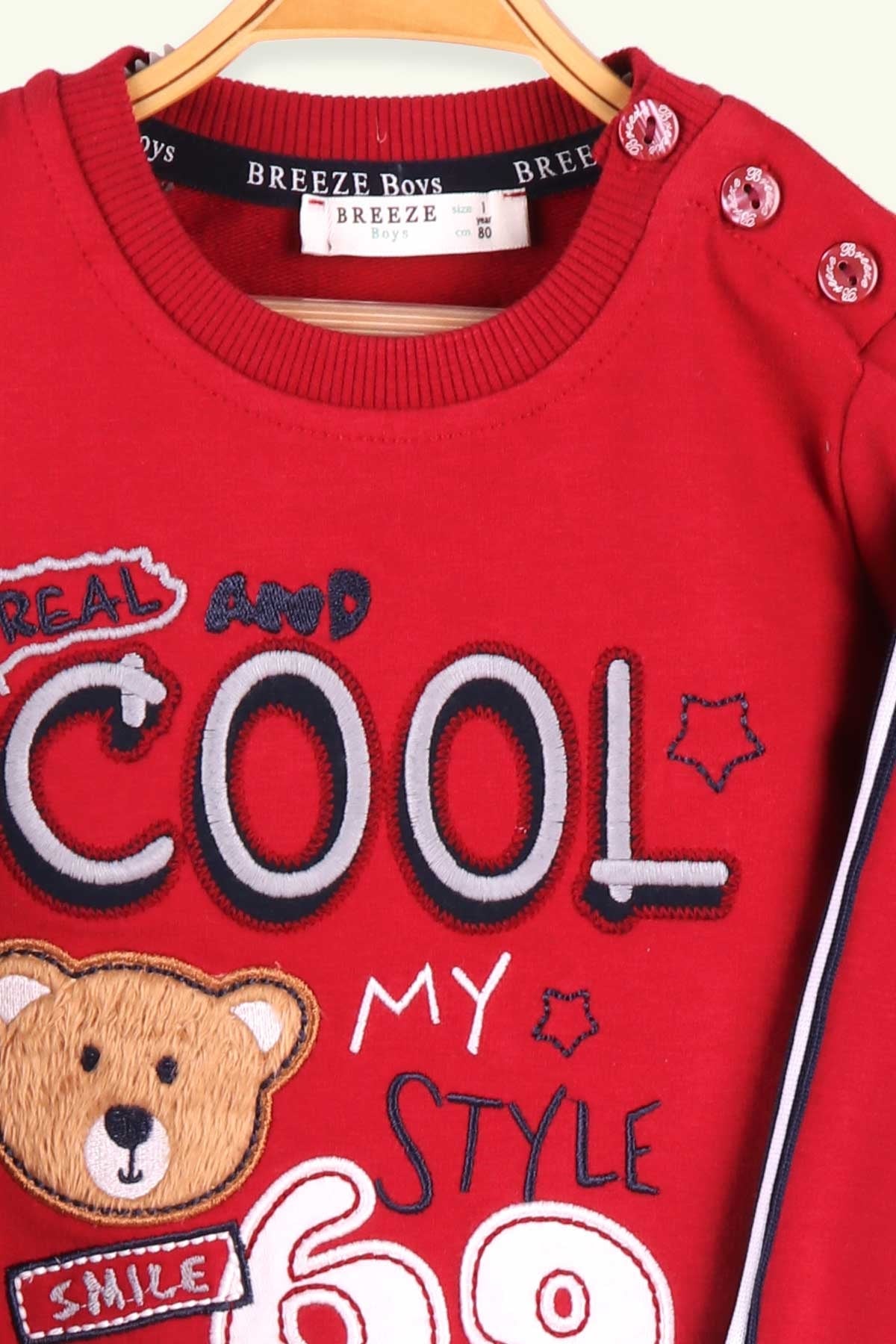 Breeze Erkek Bebek Eşofman Takımı Şeritli Kırmızı (9 Ay-3 Yaş)