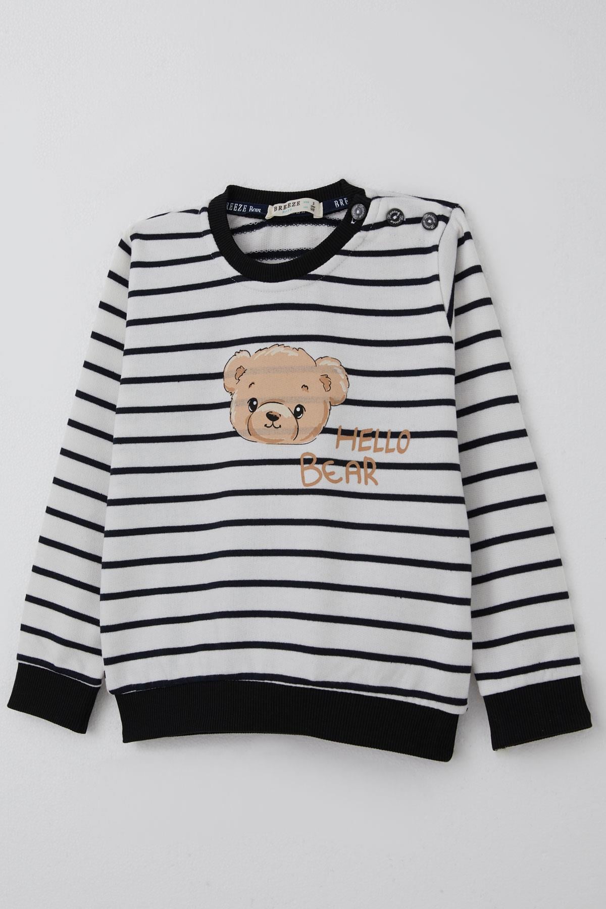 Breeze Erkek Bebek Eşofman Takımı Sevimli Bebek Ayıcık Baskılı Beyaz (9 Ay-3 Yaş)