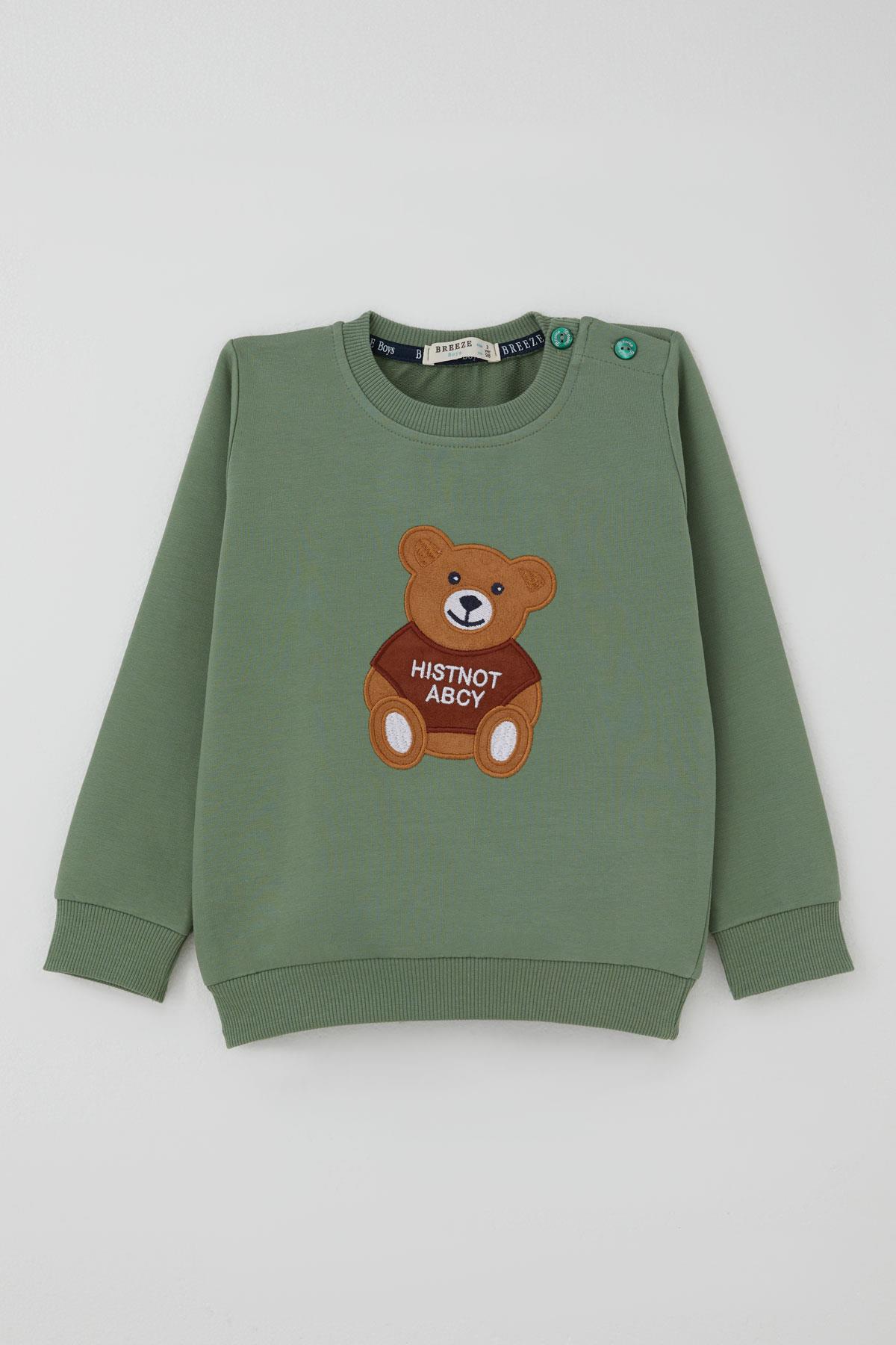 Breeze Erkek Bebek Eşofman Takımı Sevimli Ayıcık Nakış Detaylı Mint Yeşili (9 Ay-3 Yaş)