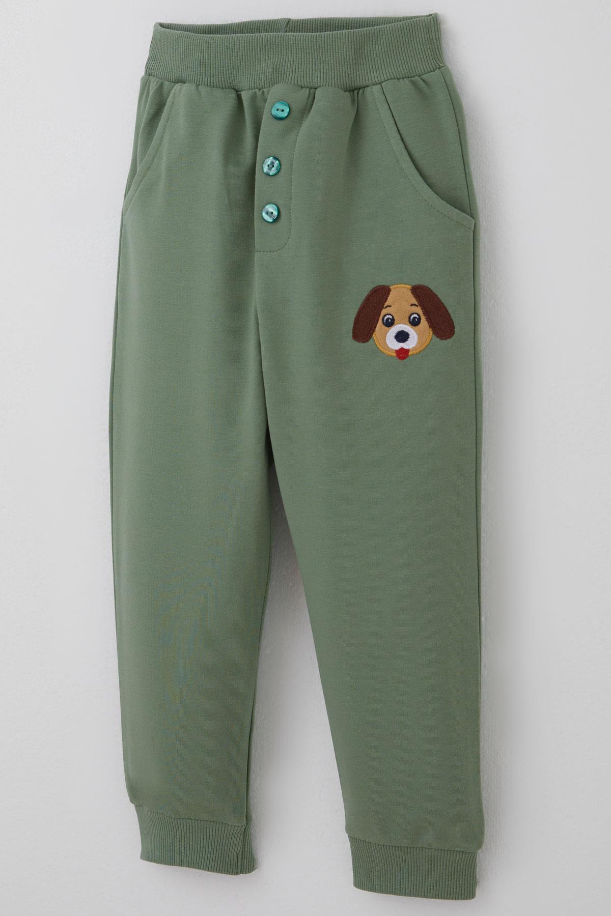 Breeze Erkek Bebek Eşofman Takımı Sevimli Köpekçik Nakışlı Kanguru Cepli Mint Yeşili (9 Ay-3 Yaş)