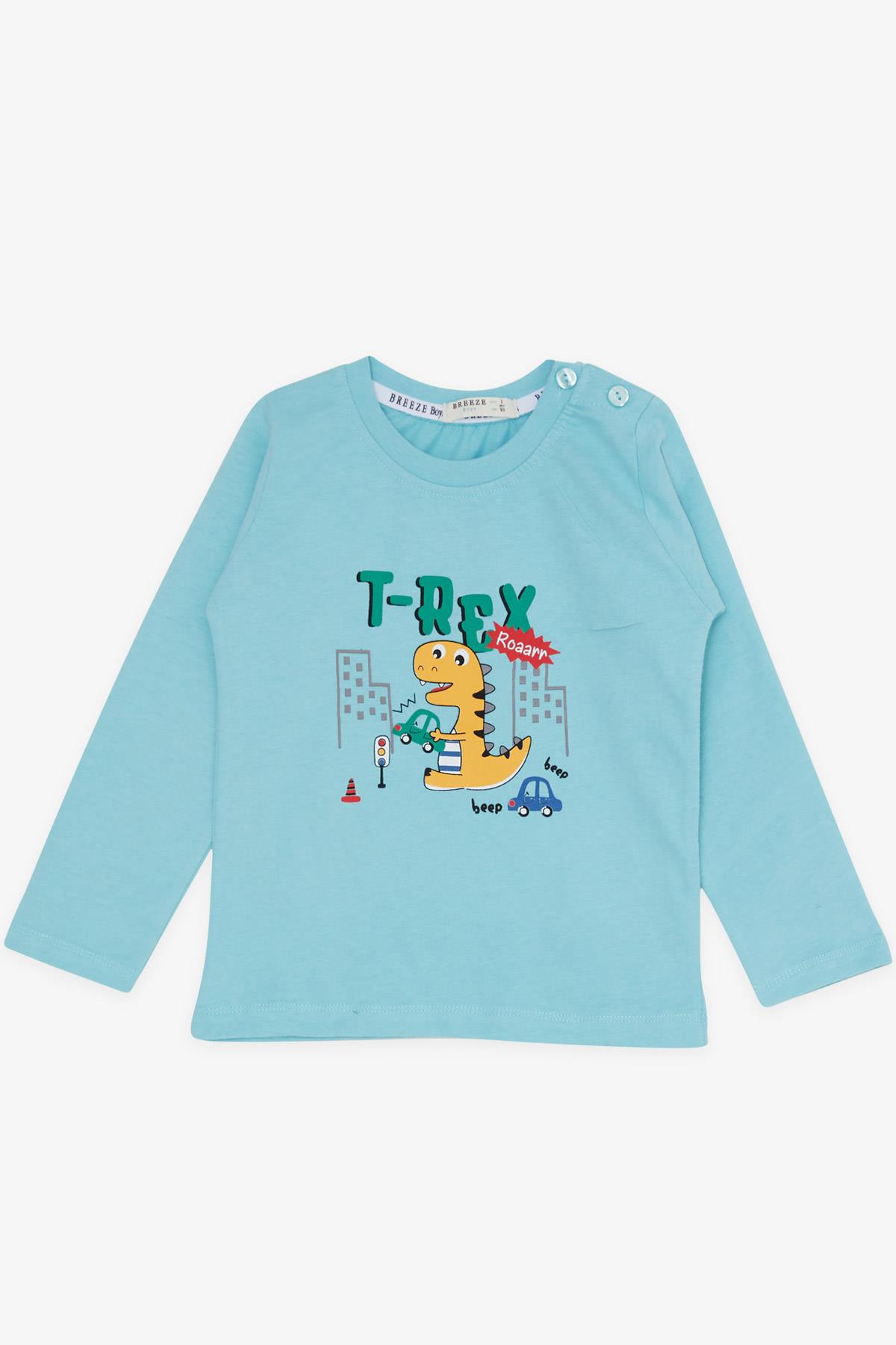 Breeze Erkek Bebek Eşofman Takımı Sevimli Dinozor Baskılı Açık Mavi (9 Ay-3 Yaş)
