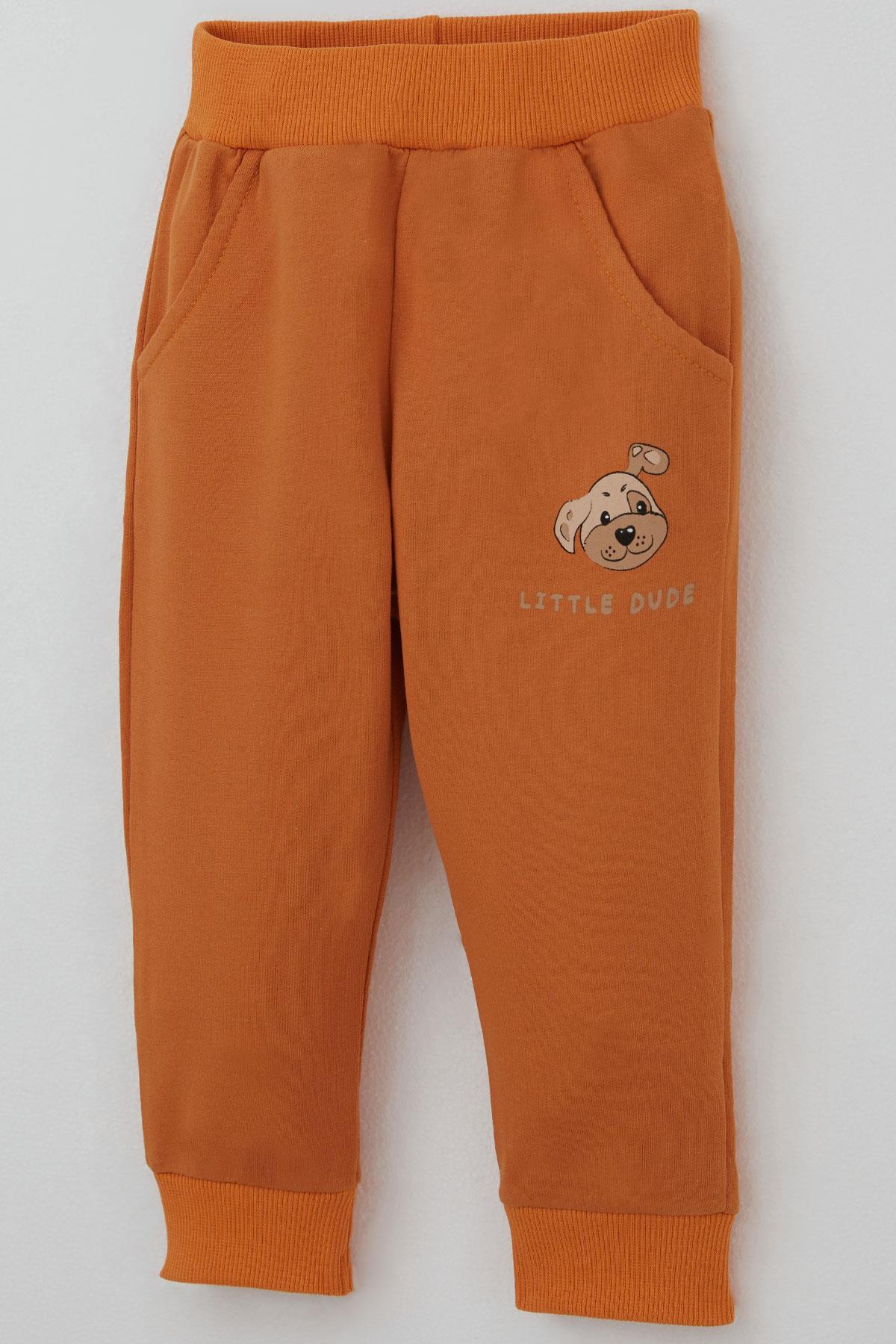 Breeze Erkek Bebek Eşofman Takımı Sevimli Köpekçik Baskılı Krem (6 Ay-2 Yaş)