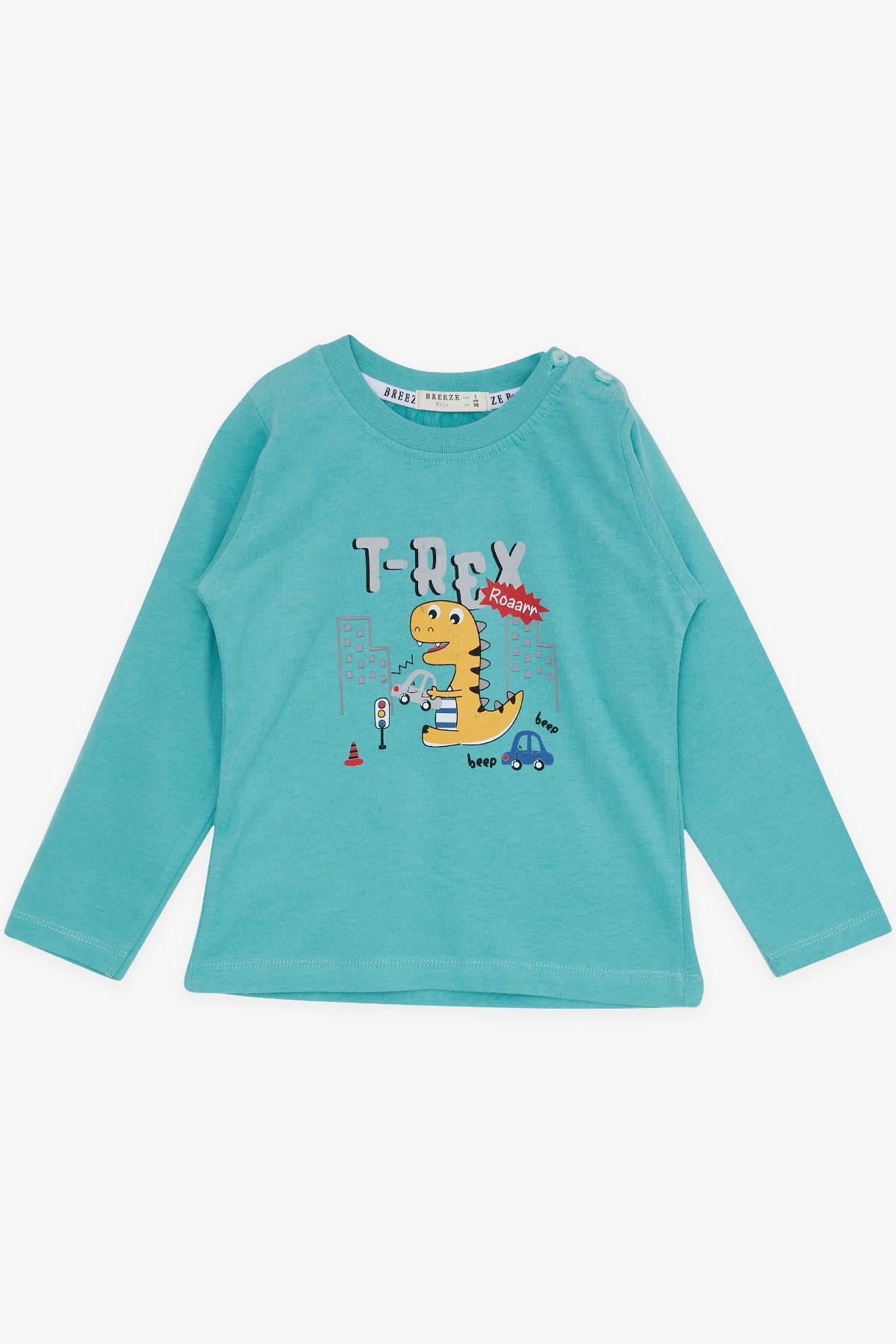 Breeze Erkek Bebek Eşofman Takımı Sevimli Dinozor Baskılı Su Yeşili (9 Ay-3 Yaş)