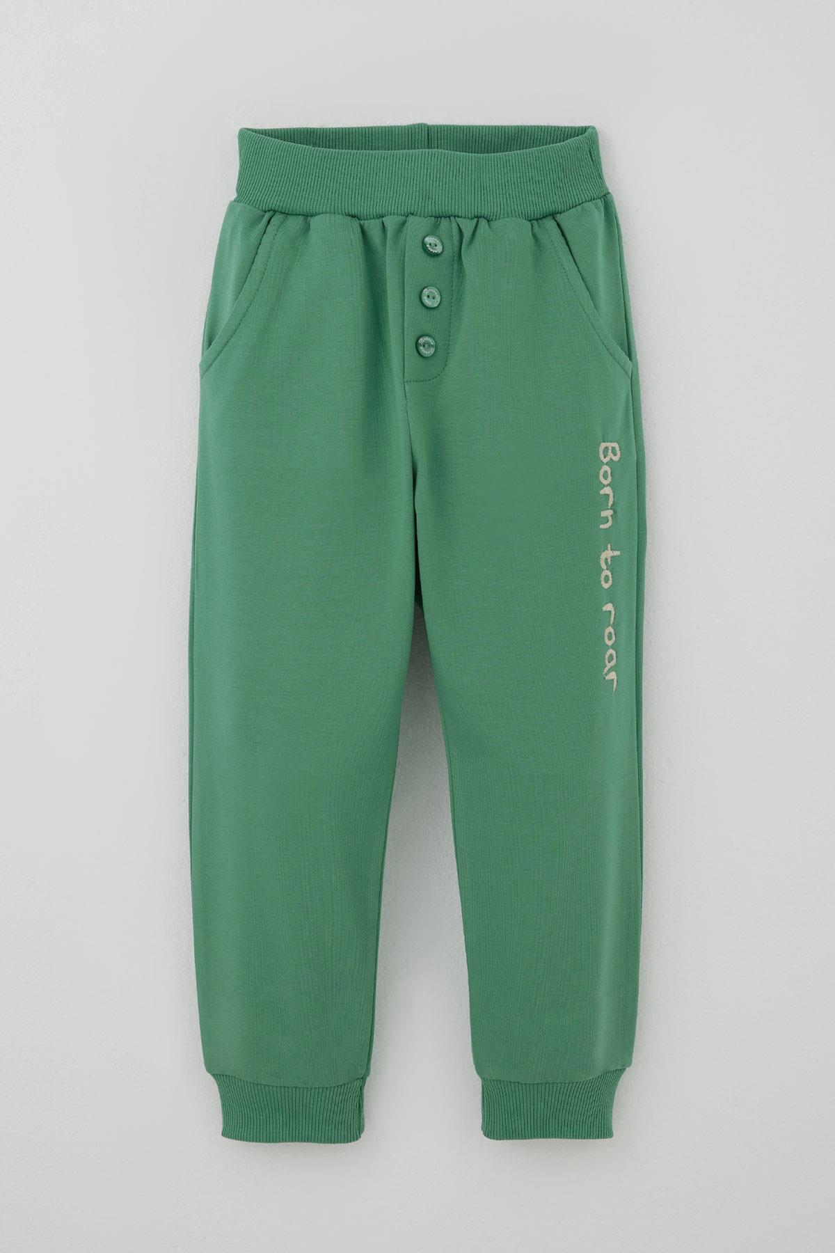 Breeze Erkek Bebek Eşofman Takımı Sevimli Dinozor Nakışlı Bej (9 Ay-3 Yaş)