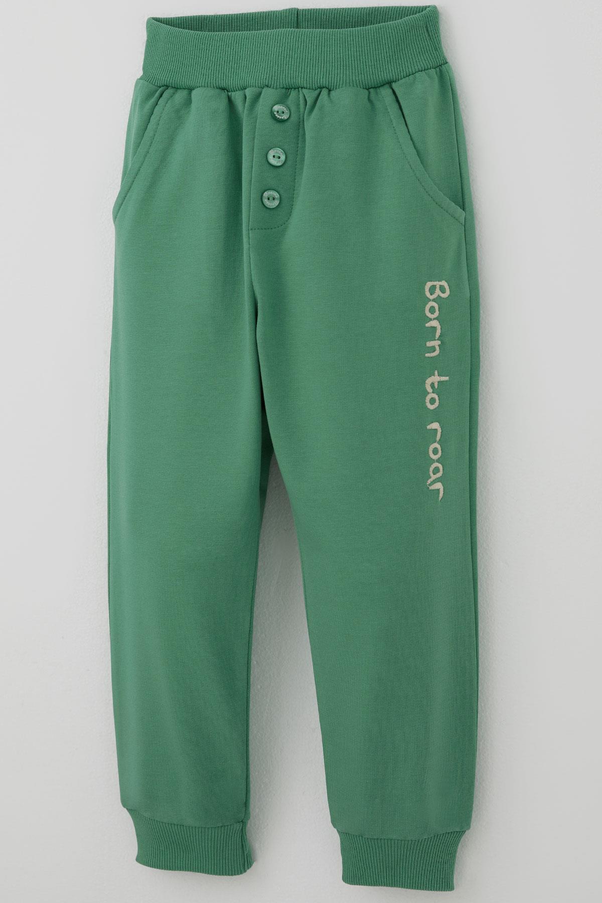 Breeze Erkek Bebek Eşofman Takımı Sevimli Dinozor Nakışlı Bej (9 Ay-3 Yaş)