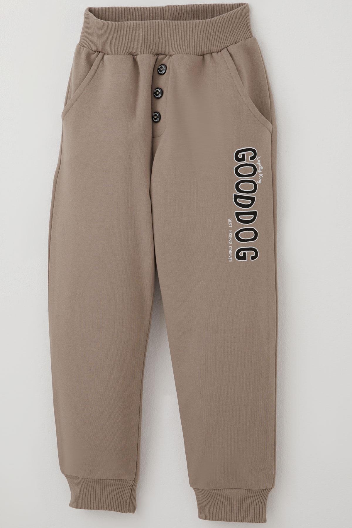 Breeze Erkek Bebek Eşofman Takımı Sevimli Köpekçikler Desenli Bej (9 Ay-3 Yaş)