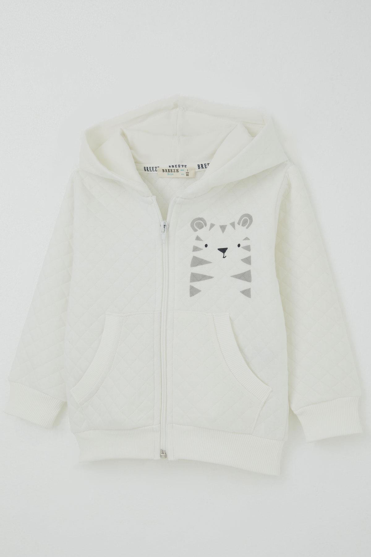 Breeze Erkek Bebek Eşofman Takımı Sevimli Kaplancık Baskılı Ekru (6 Ay-1.5 Yaş)