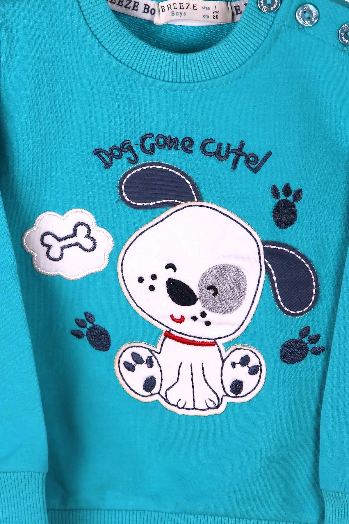 Breeze Erkek Bebek Eşofman Takımı Sevimli Köpekli Turkuaz (6 Ay-2 Yaş)