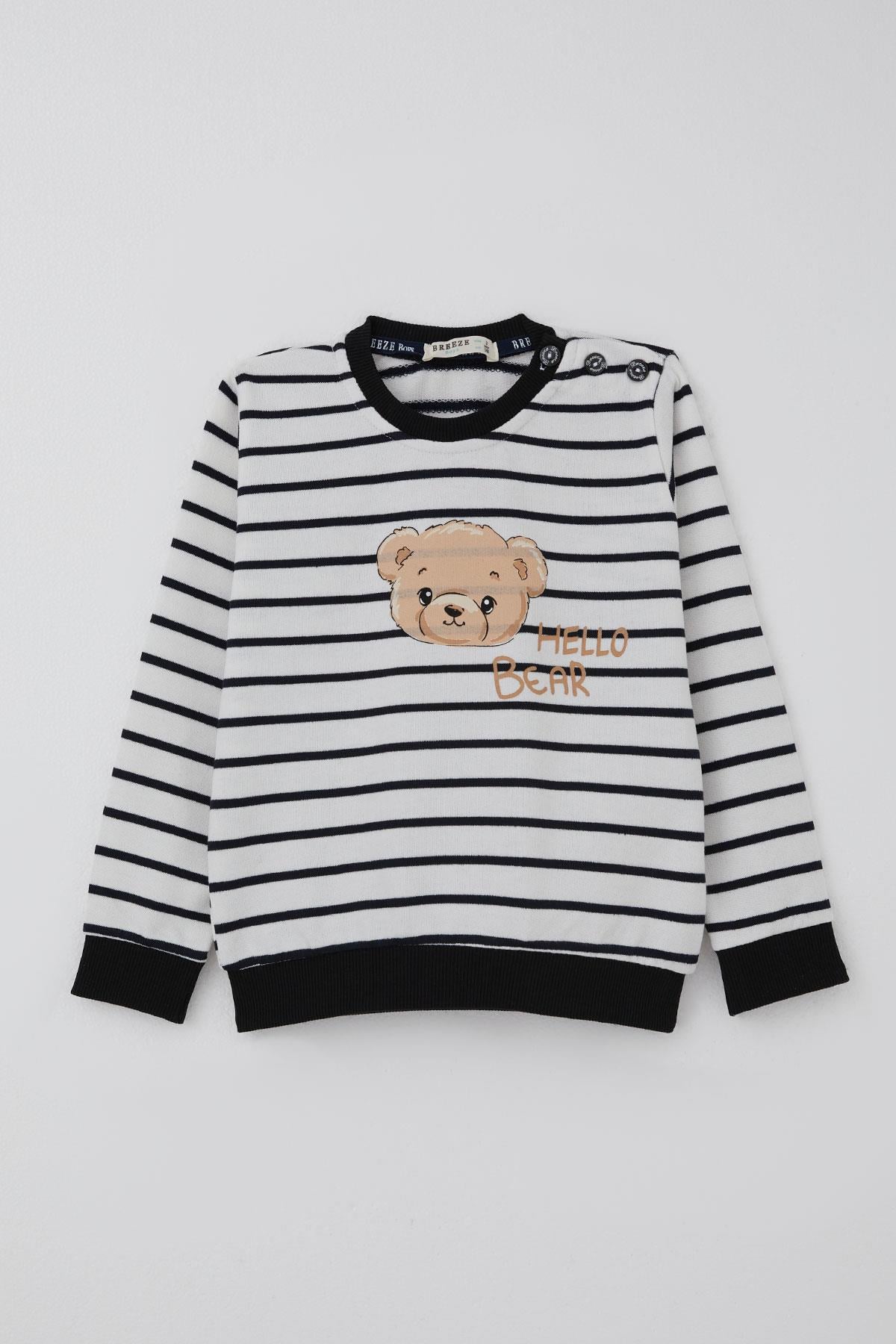Breeze Erkek Bebek Eşofman Takımı Sevimli Bebek Ayıcık Baskılı Beyaz (9 Ay-3 Yaş)