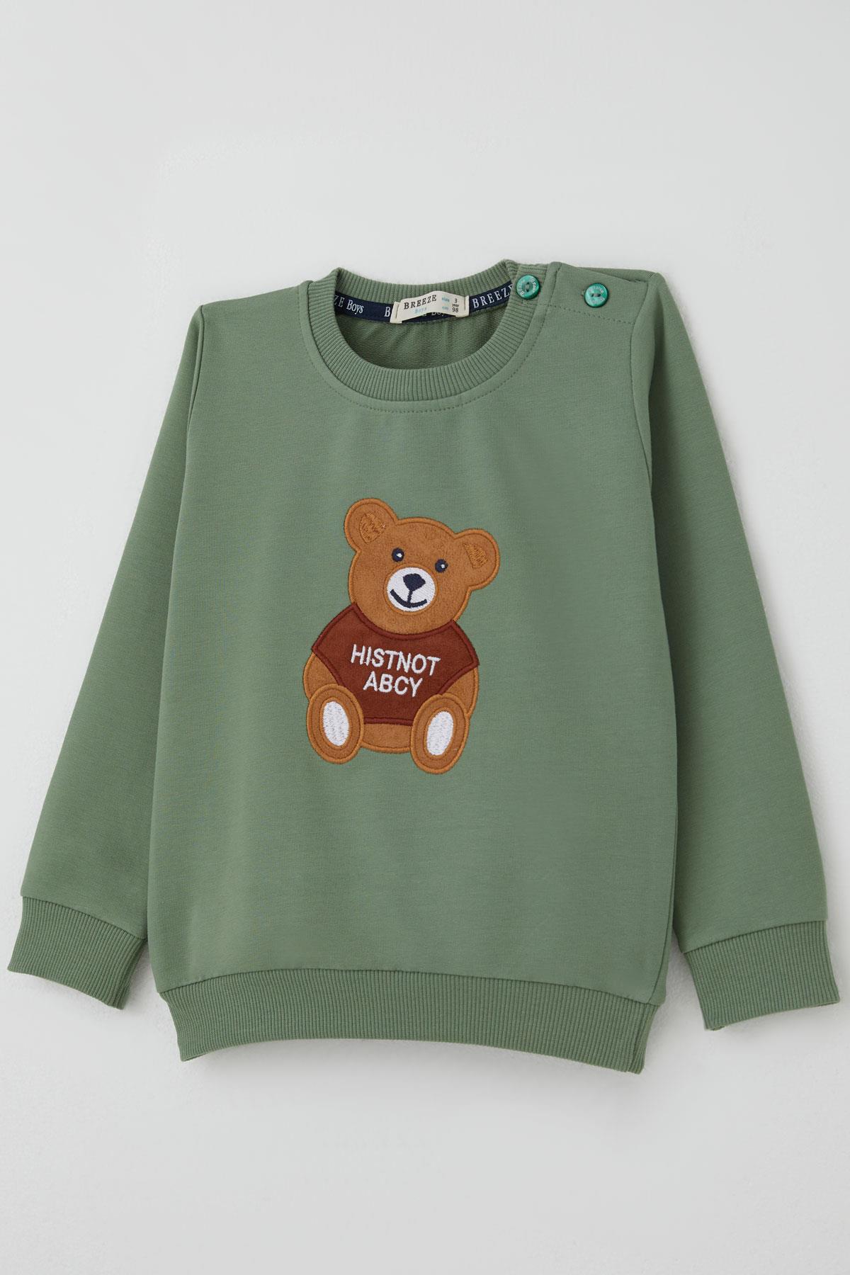 Breeze Erkek Bebek Eşofman Takımı Sevimli Ayıcık Nakış Detaylı Mint Yeşili (9 Ay-3 Yaş)