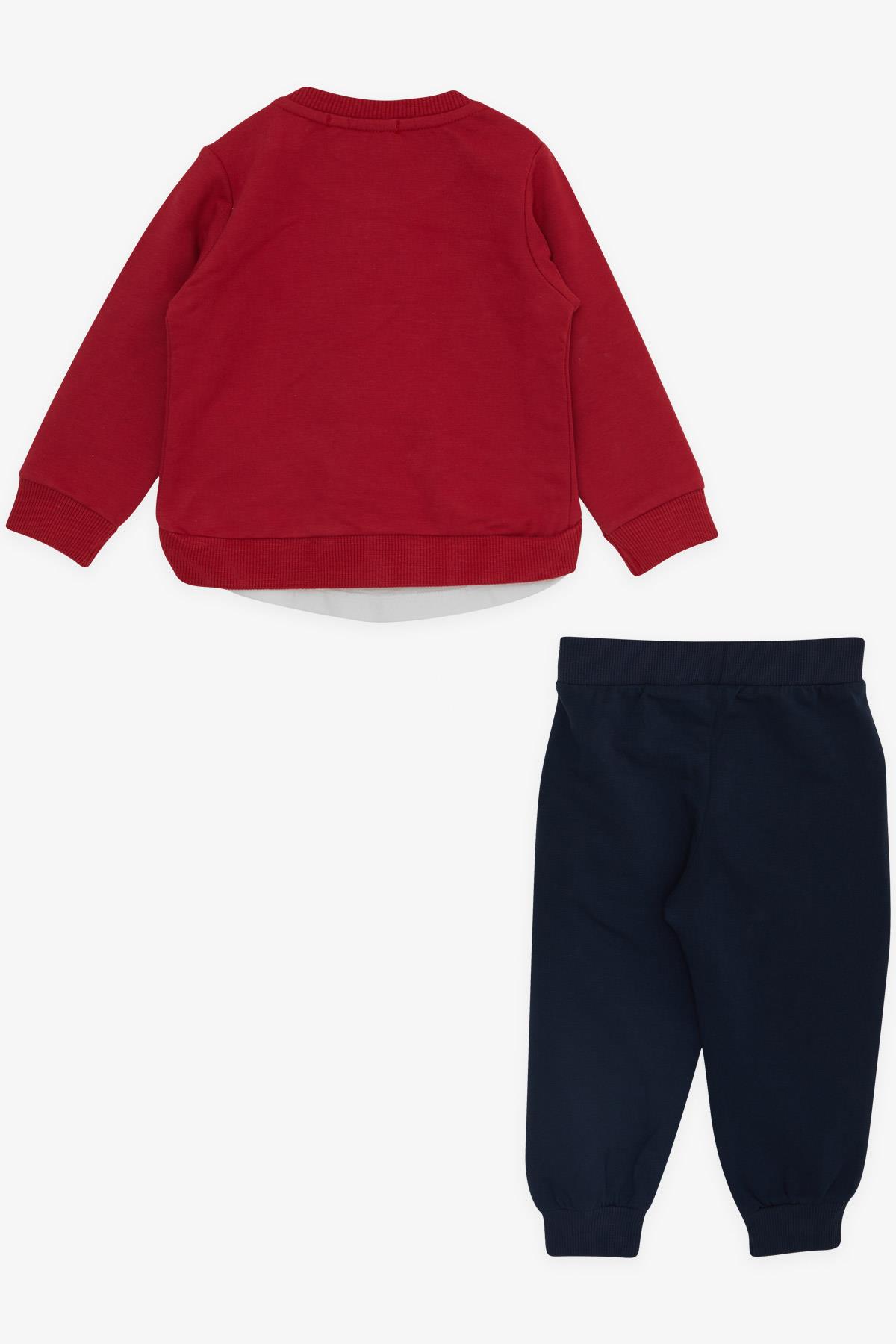 Breeze Erkek Bebek Eşofman Takımı Sevimli Ayıcık Baskılı Bordo (6 Ay-2 Yaş)