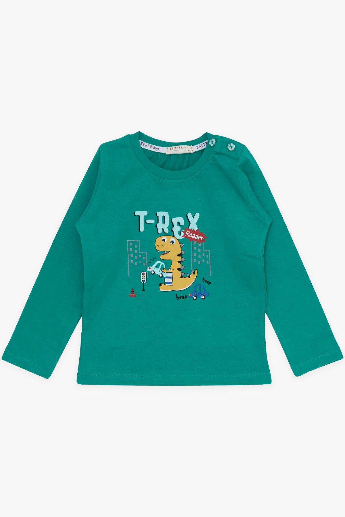 Breeze Erkek Bebek Eşofman Takımı Sevimli Dinozor Baskılı Yeşil (9 Ay-3 Yaş)