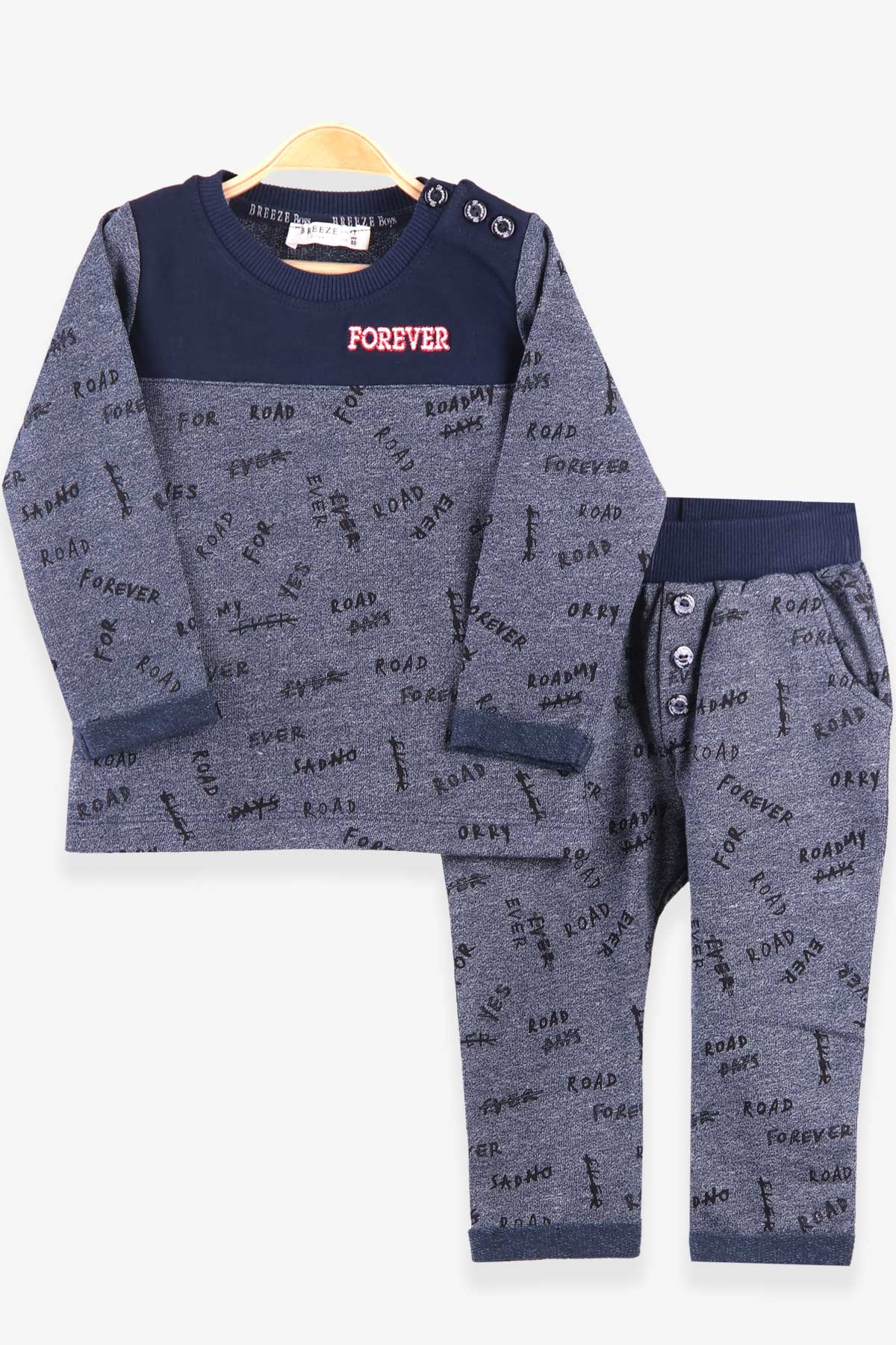 Breeze Erkek Bebek Eşofman Takımı Yazılı Lacivert (1 Yaş)
