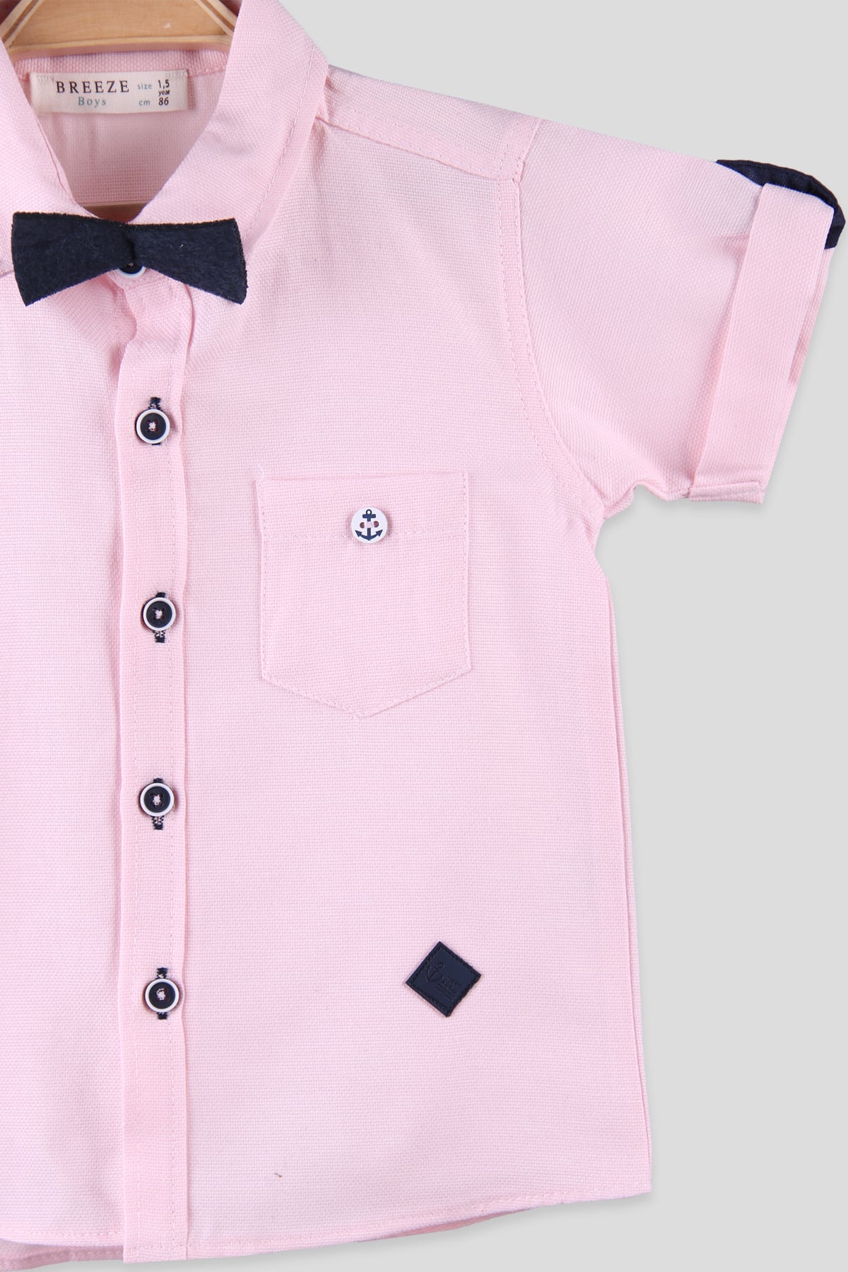 Breeze Erkek Bebek Gömlek Papyonlu Çapalı Pembe (6 Ay-3 Yaş)