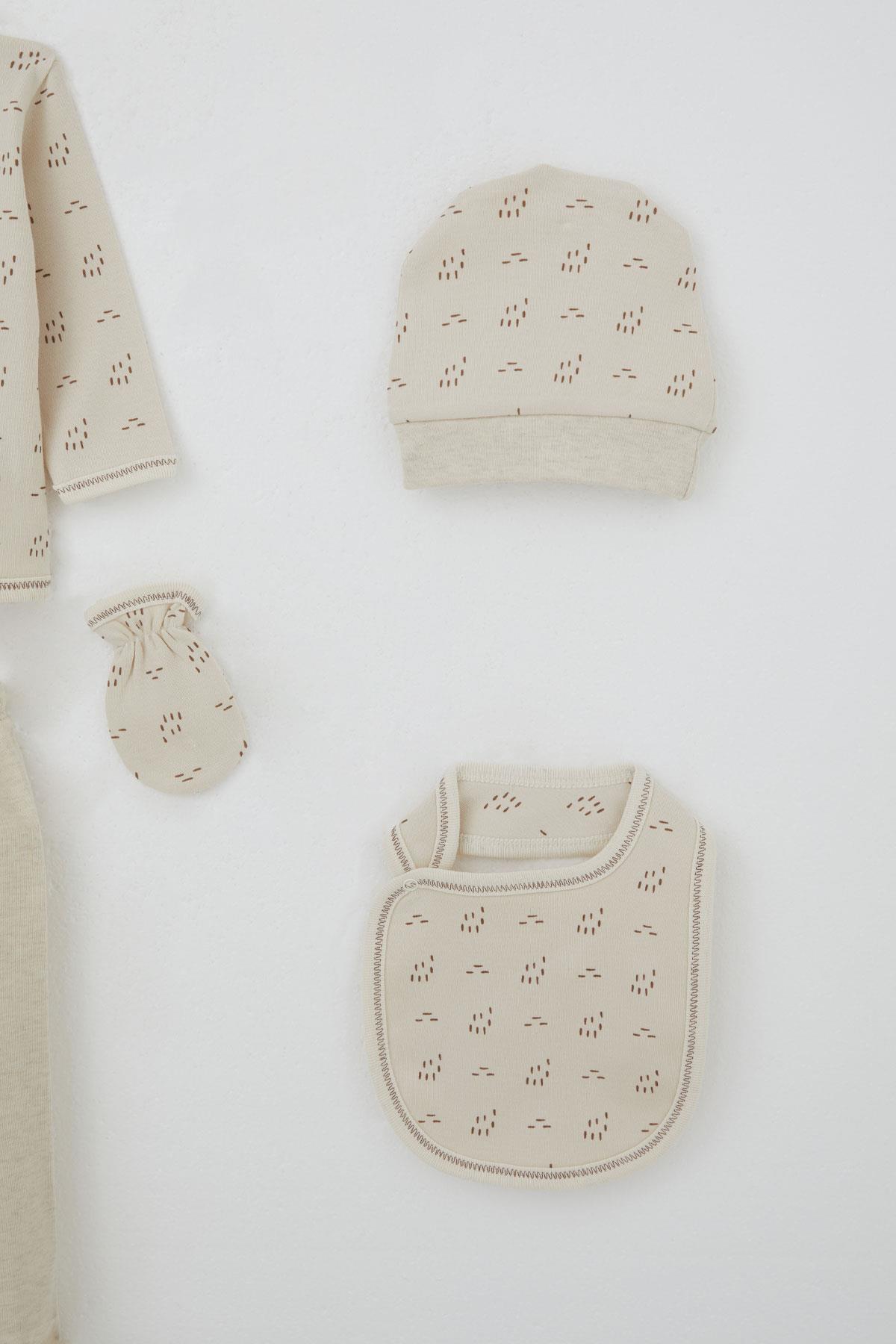 Breeze Erkek Bebek Hastane Çıkış 5 li Desenli Bej (0-3 Ay)