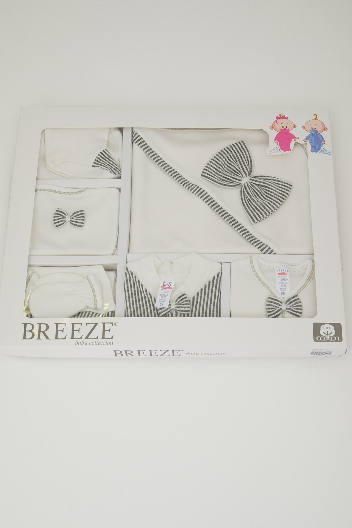 Breeze Erkek Bebek Hastane Çıkışı 10 lu Sabit Yelekli Fiyonk Aksesuarlı Ekru (0-3 Ay)
