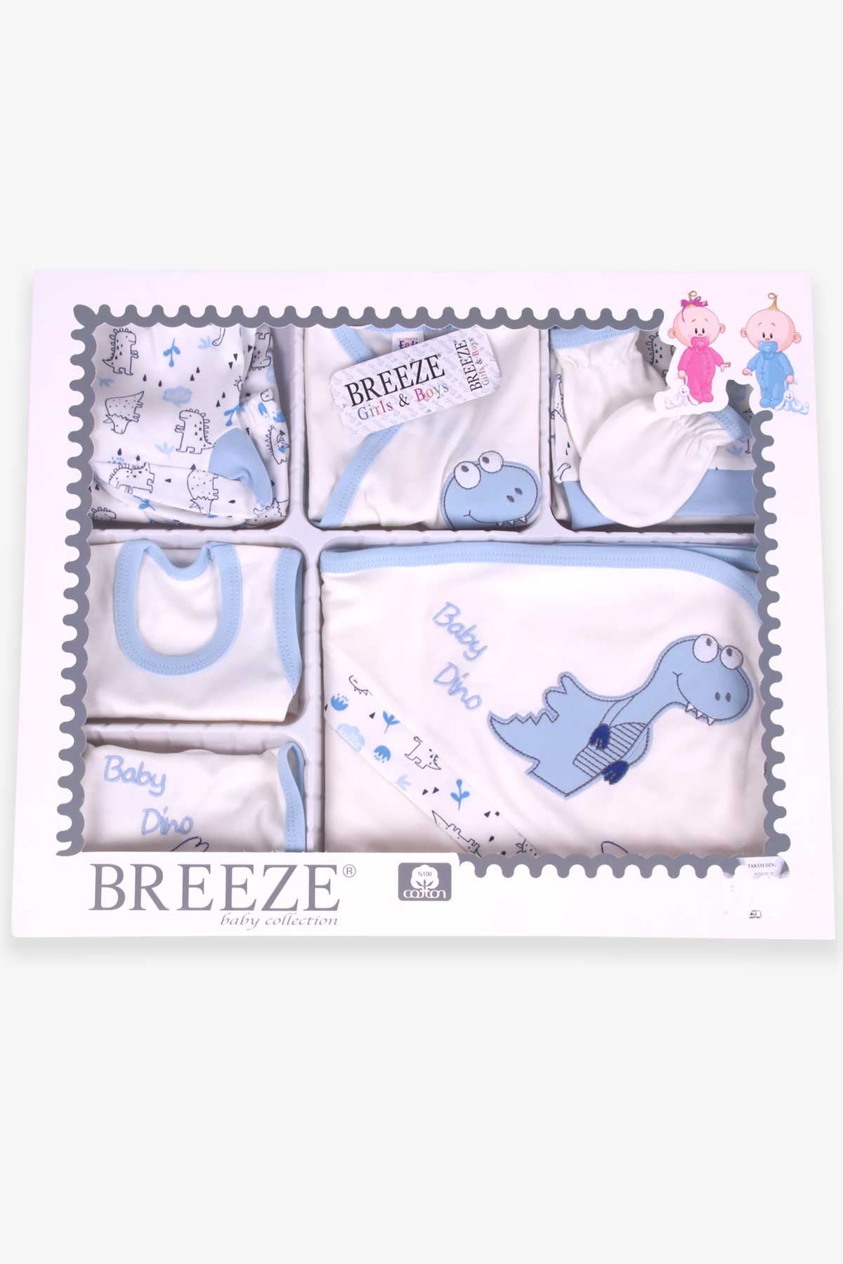 Breeze Erkek Bebek Hastane Çıkışı 10 lu Dinozor Nakışlı Ekru (0-3 Ay)