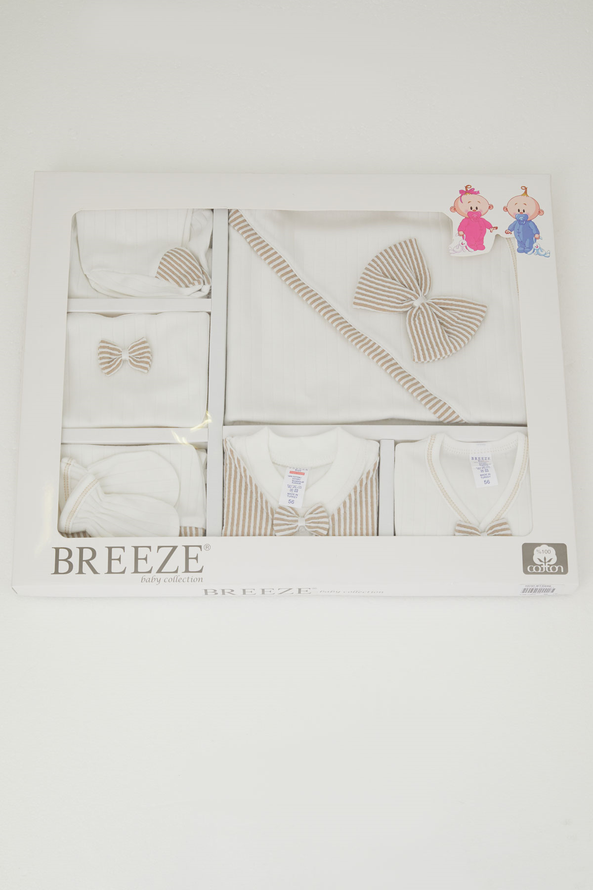 Breeze Erkek Bebek Hastane Çıkışı 10 lu Sabit Yelekli Fiyonk Aksesuarlı Ekru (0-3 Ay)