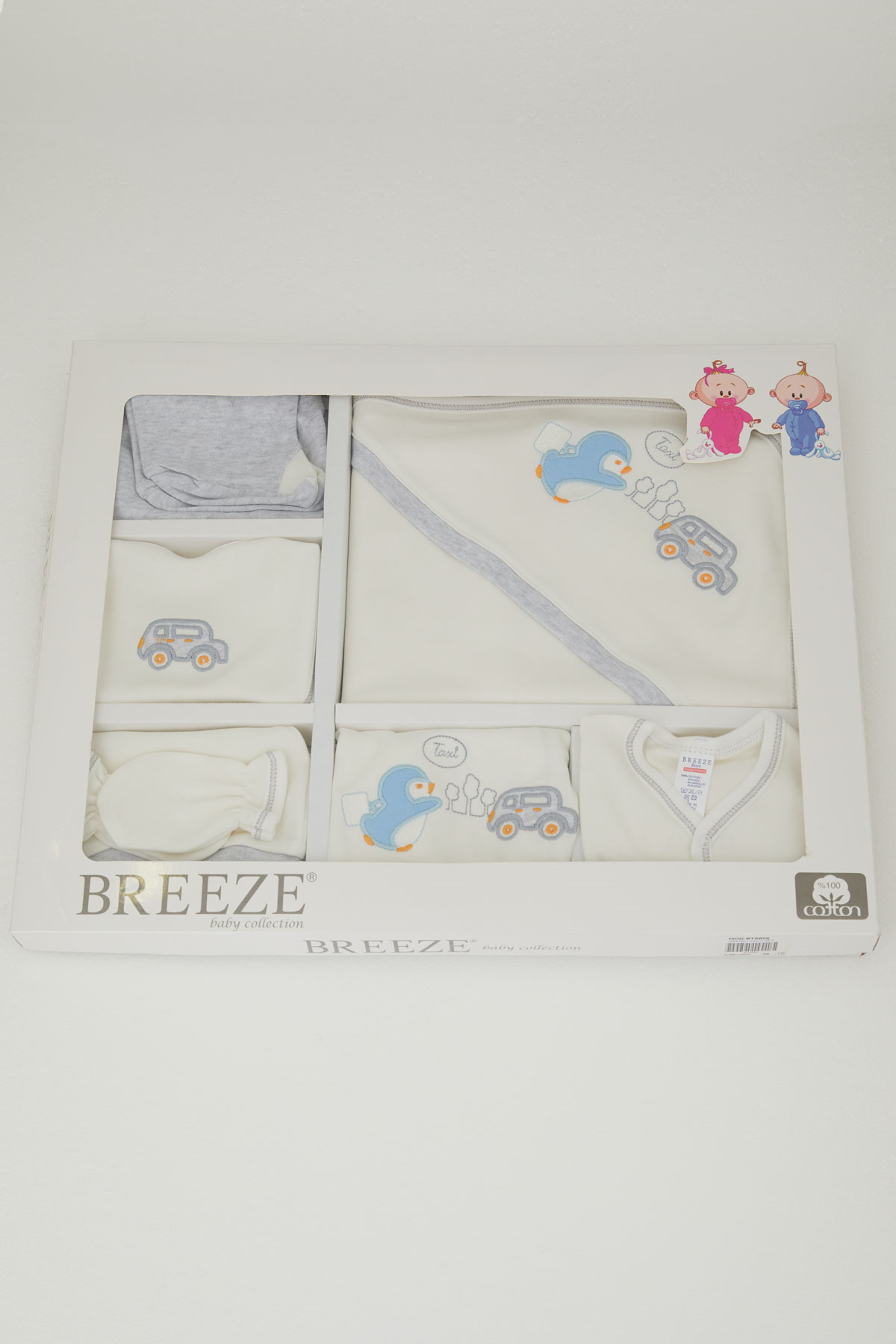 Breeze Erkek Bebek Hastane Çıkışı 10 lu Sevimli Penguen Araba Nakışlı Ekru (0-3 Ay)
