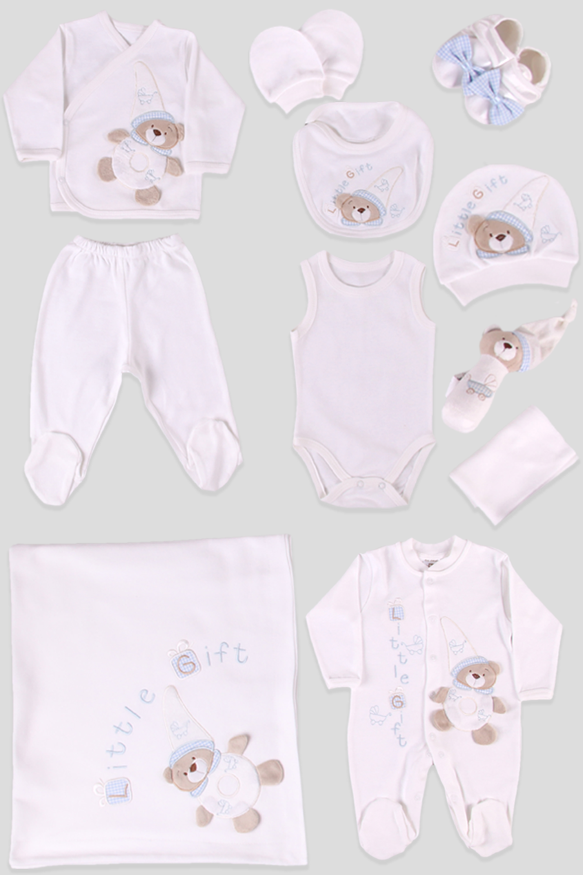 Breeze Erkek Bebek Hastane Çıkışı 11'li Ekru-Mavi (Standart)