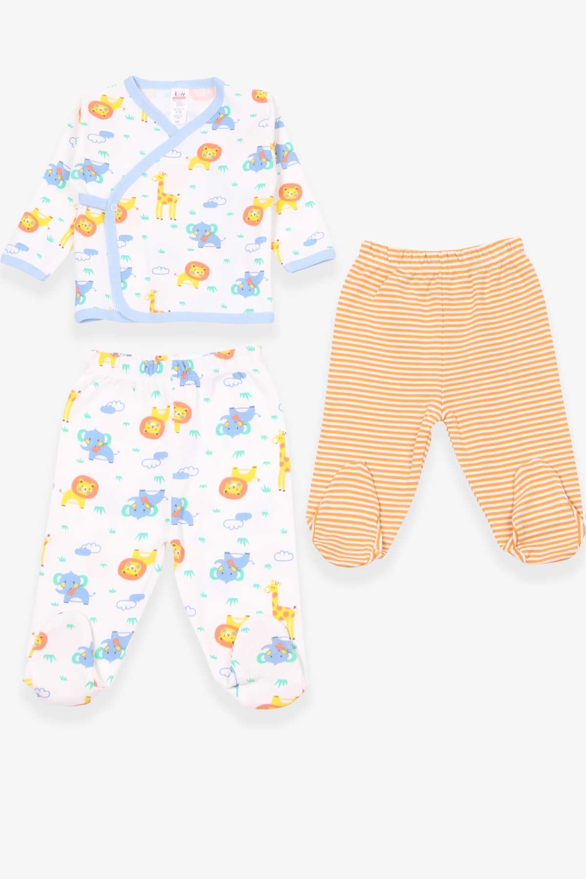 Breeze Erkek Bebek Hastane Çıkışı 3 lü Hayvan Temalı Beyaz (0-3 Ay-4 Ay)