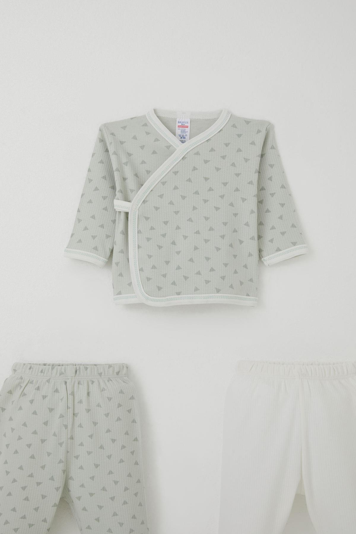 Breeze Erkek Bebek Hastane Çıkışı 3 lü Minik Üçgenler Desenli Su Yeşili (0-4 Ay)