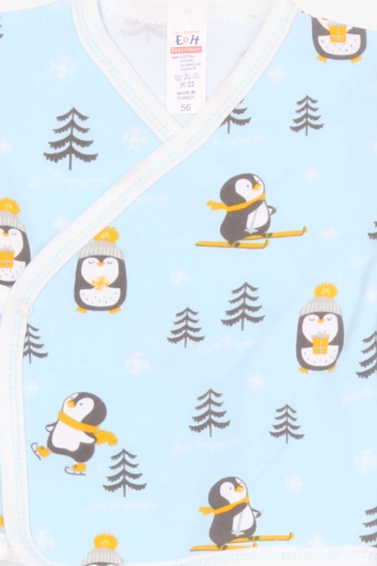 Breeze Erkek Bebek Hastane Çıkışı 3 lü Penguen Desenli Açık Mavi (0-3 Ay-4 Ay)