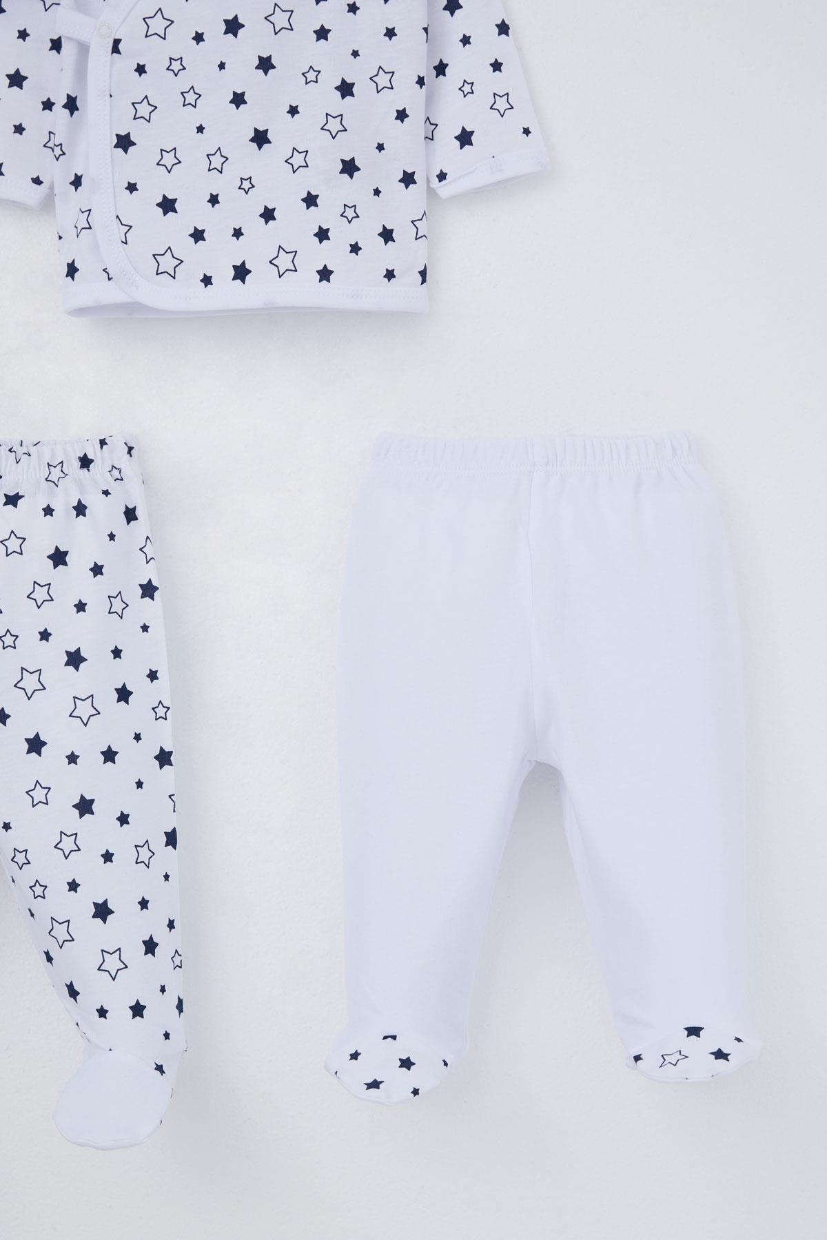 Breeze Erkek Bebek Hastane Çıkışı 3 lü Yıldız Desenli Beyaz (0-4 Ay)