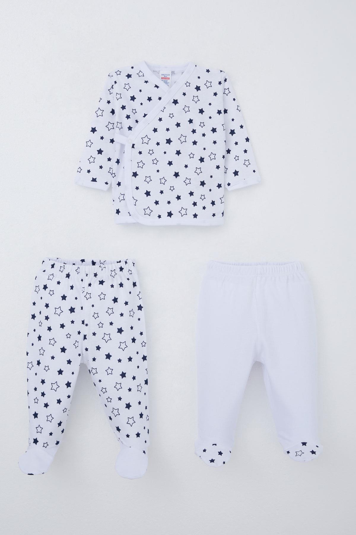 Breeze Erkek Bebek Hastane Çıkışı 3 lü Yıldız Desenli Beyaz (0-4 Ay)