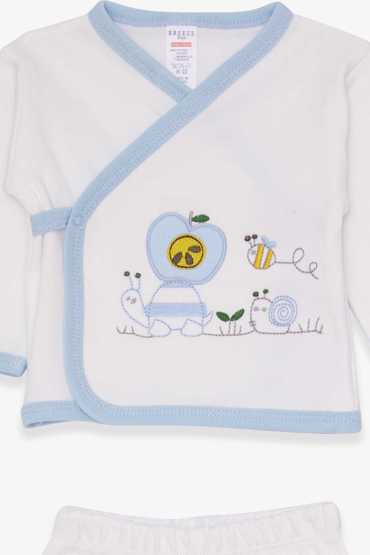 Breeze Erkek Bebek Hastane Çıkışı 3 lü Salyangoz Nakışlı Beyaz (0-3 Ay-4 Ay)