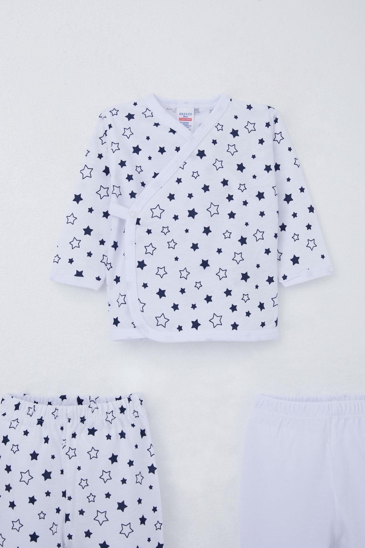 Breeze Erkek Bebek Hastane Çıkışı 3 lü Yıldız Desenli Beyaz (0-4 Ay)