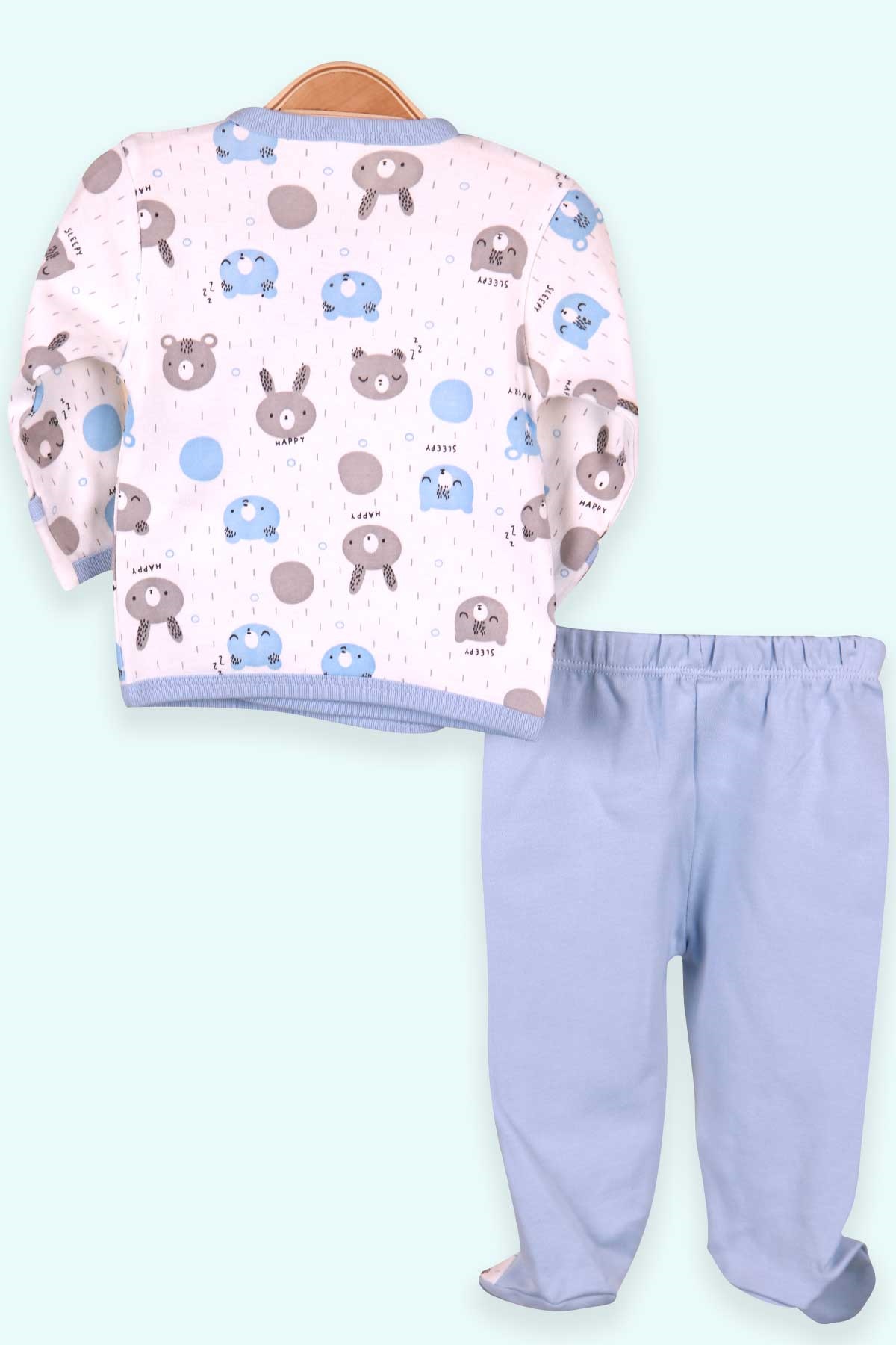 Breeze Erkek Bebek Hastane Çıkışı 3 lü Kendinden Eldivenli Ayıcıklı Tavşanlı Bebe Mavisi (0-3 Ay-4 Ay)