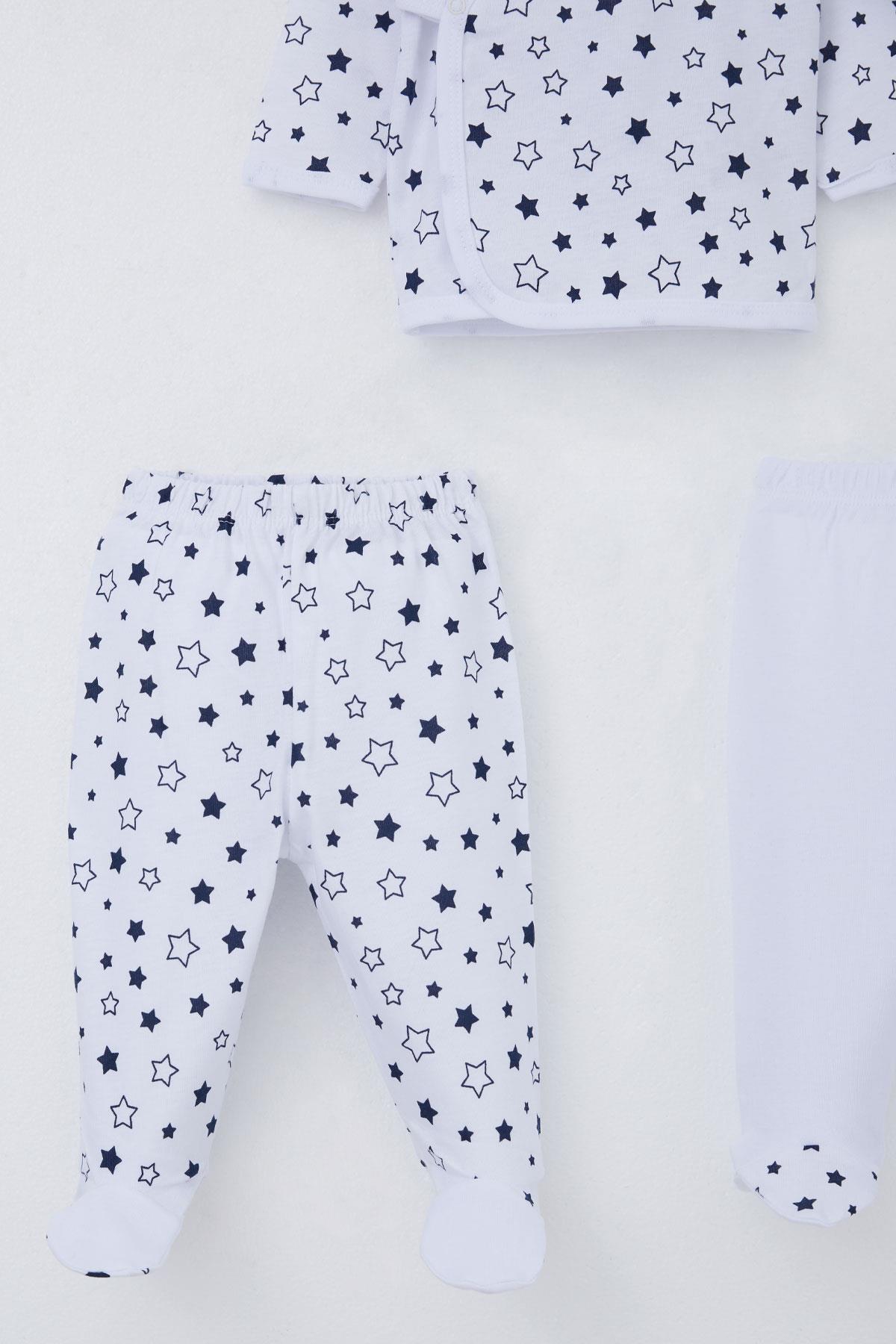 Breeze Erkek Bebek Hastane Çıkışı 3 lü Yıldız Desenli Beyaz (0-4 Ay)