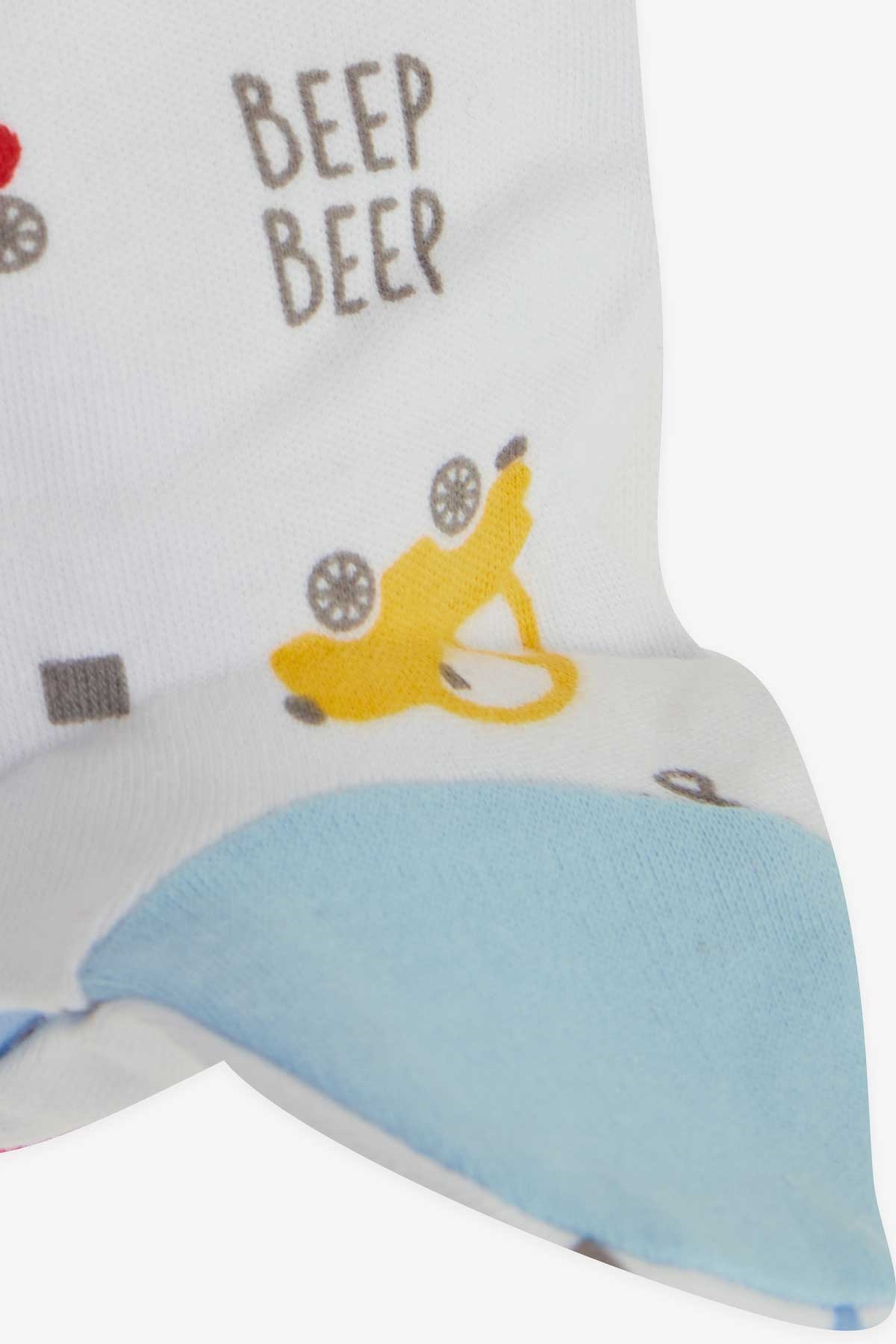 Breeze Erkek Bebek Hastane Çıkışı 3 lü Renkli Araba Desenli Beyaz (0-3 Ay-4 Ay)