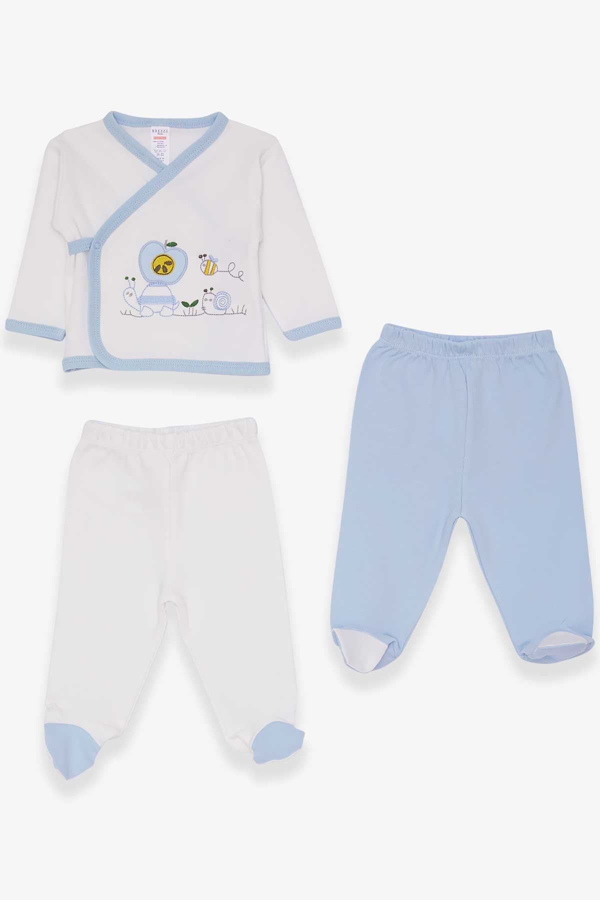 Breeze Erkek Bebek Hastane Çıkışı 3 lü Salyangoz Nakışlı Beyaz (0-3 Ay-4 Ay)