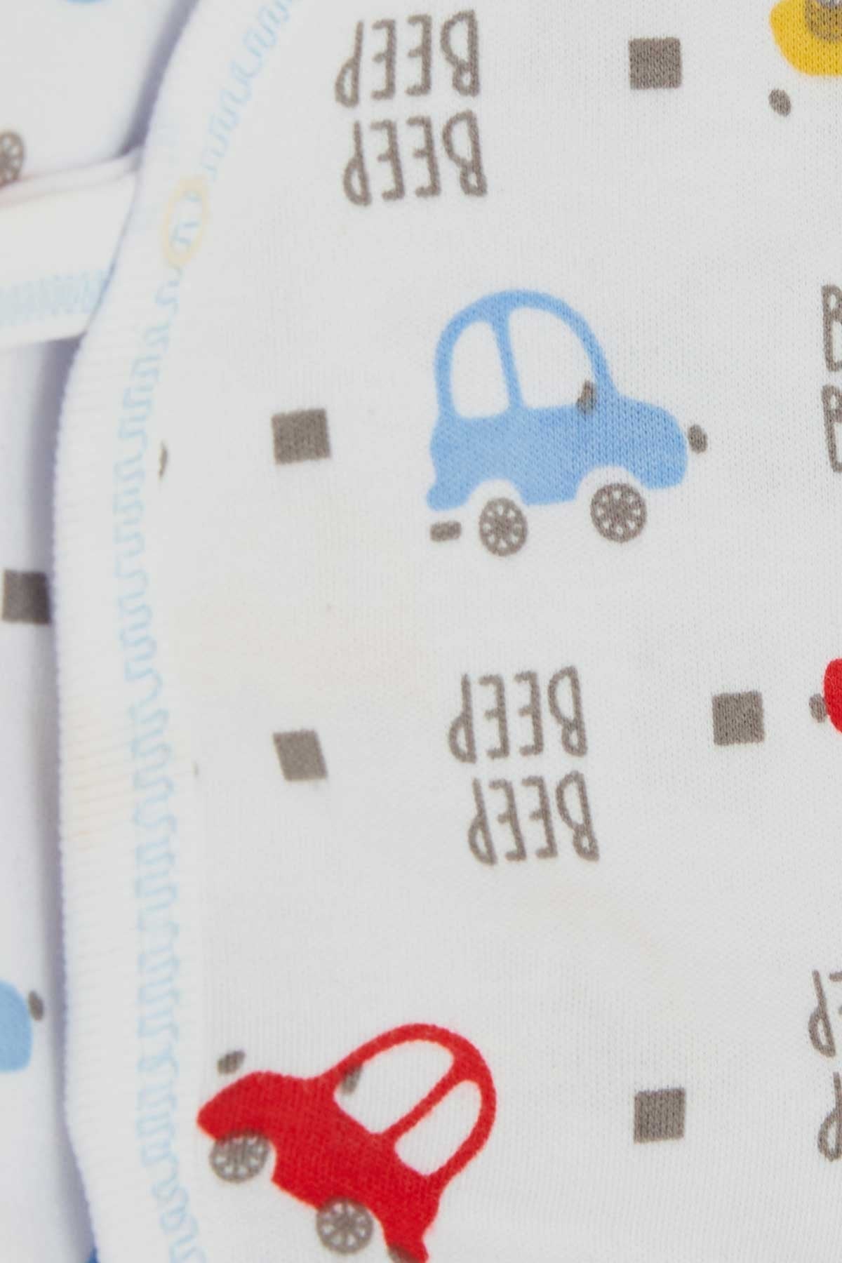 Breeze Erkek Bebek Hastane Çıkışı 3 lü Renkli Araba Desenli Beyaz (0-3 Ay-4 Ay)