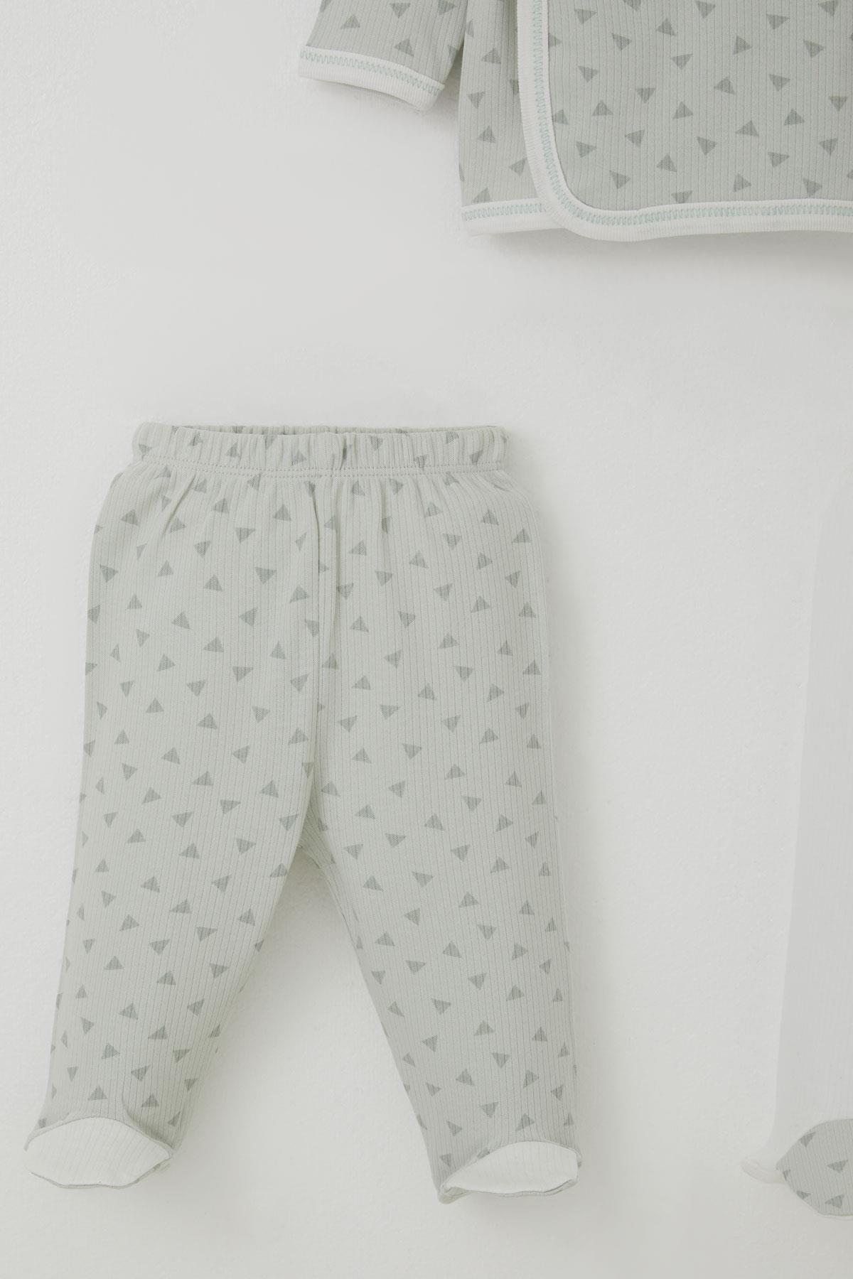 Breeze Erkek Bebek Hastane Çıkışı 3 lü Minik Üçgenler Desenli Su Yeşili (0-4 Ay)