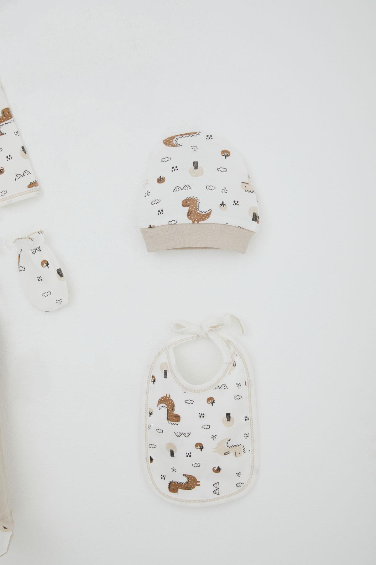Breeze Erkek Bebek Hastane Çıkışı 5 li Doğa Temalı Sevimli Minik Dinozor Desenli Ekru (0-3 Ay)