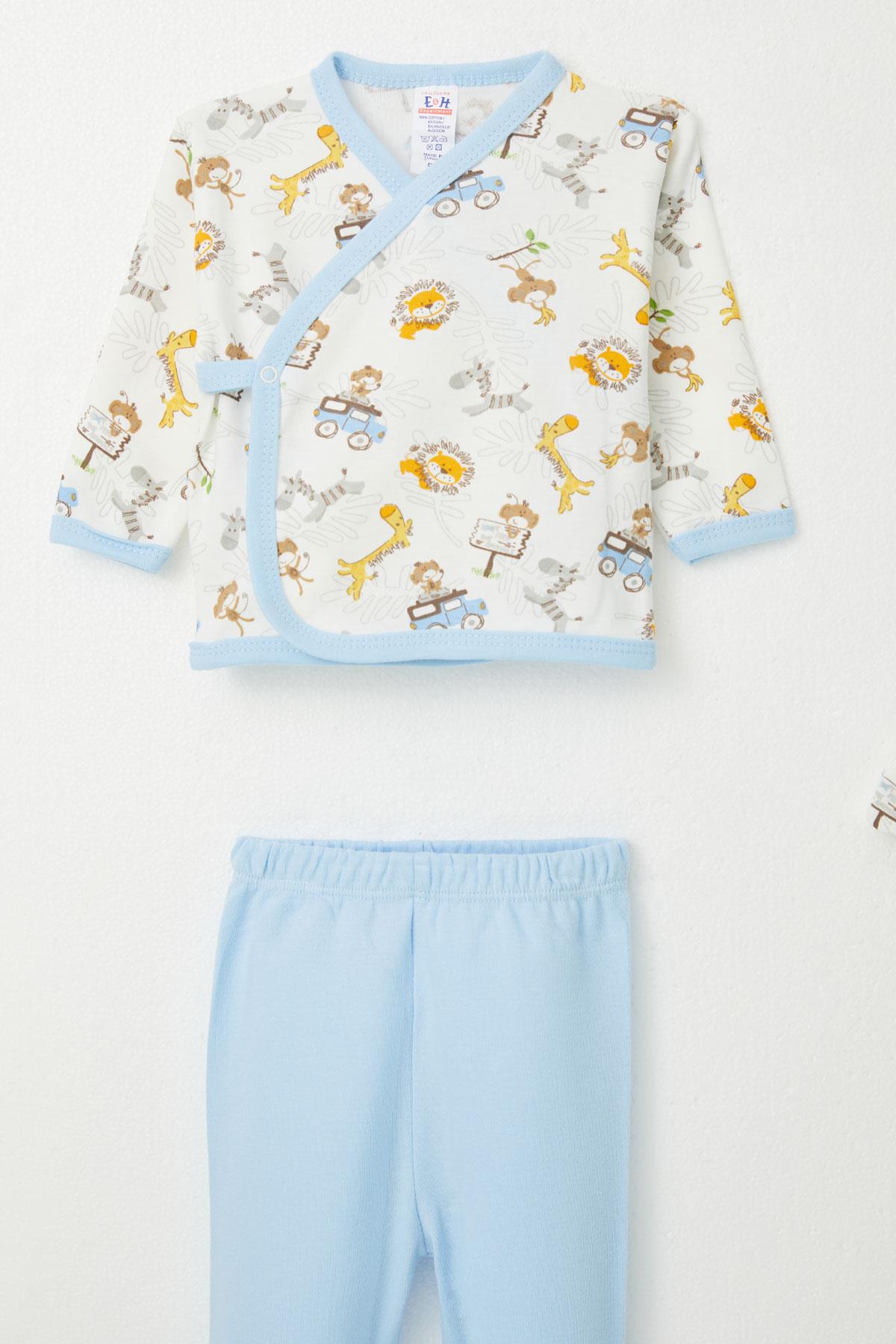 Breeze Erkek Bebek Hastane Çıkışı 5 li Safari Temalı Sevimli Hayvancıklar Desenli Beyaz (0-3 Ay)