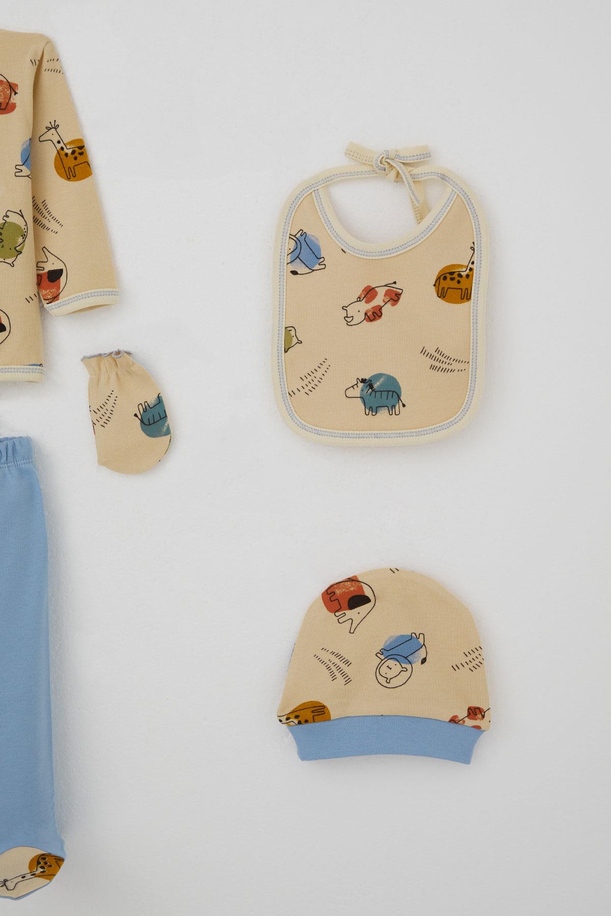 Breeze Erkek Bebek Hastane Çıkışı 5 li Sevimli Hayvancıklar Desenli Bej (0-3 Ay)