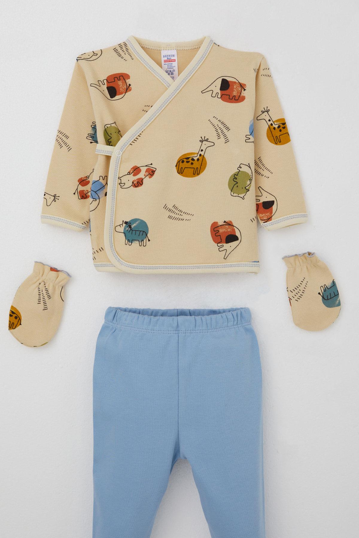 Breeze Erkek Bebek Hastane Çıkışı 5 li Sevimli Hayvancıklar Desenli Bej (0-3 Ay)