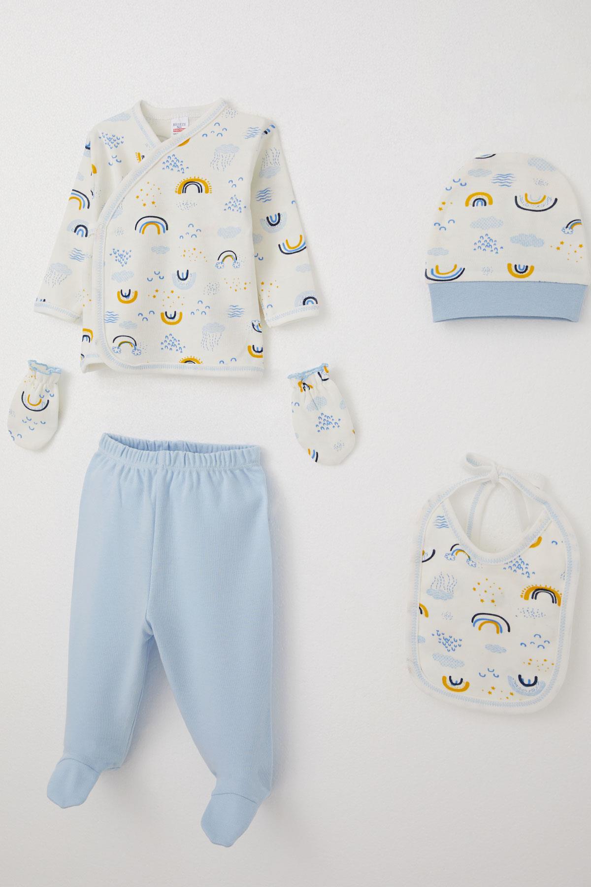 Breeze Erkek Bebek Hastane Çıkışı 5 li Gökkuşağı Işıltısı Beyaz (0-3 Ay)