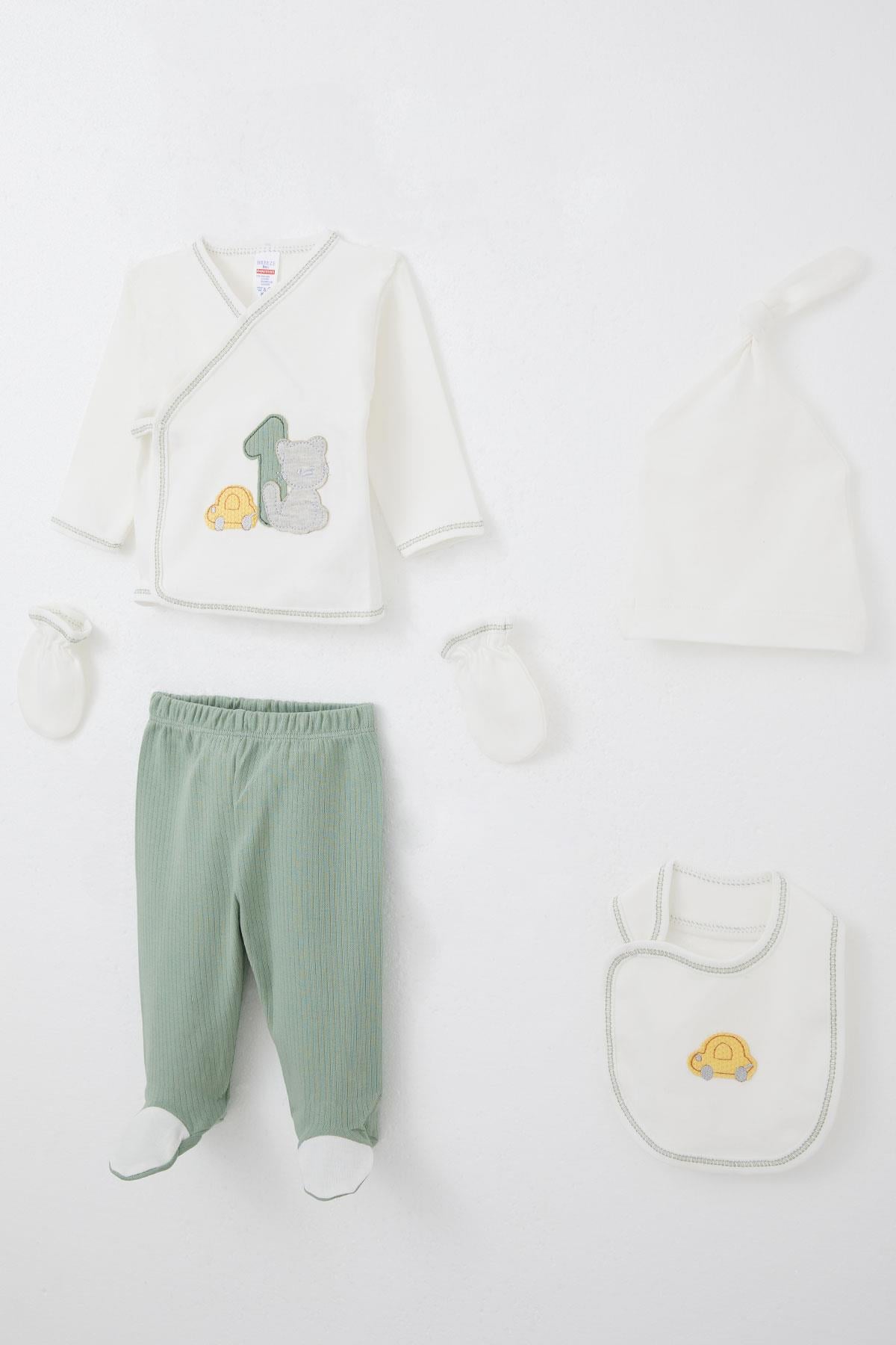 Breeze Erkek Bebek Hastane Çıkışı 5 li Patinin Araba Macerası Ekru (0-3 Ay)