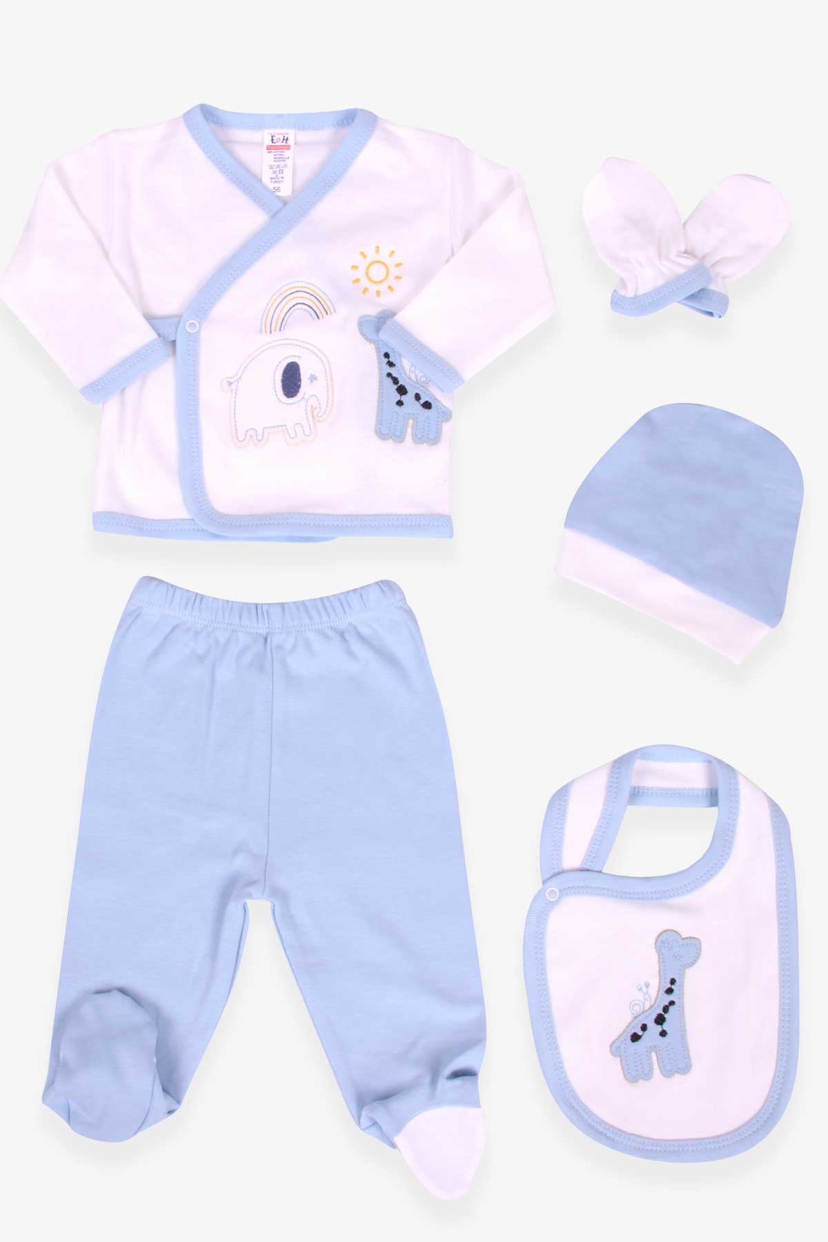 Breeze Erkek Bebek Hastane Çıkışı 5 li Zürafa Nakışlı Bebe Mavisi (0-3 Ay)