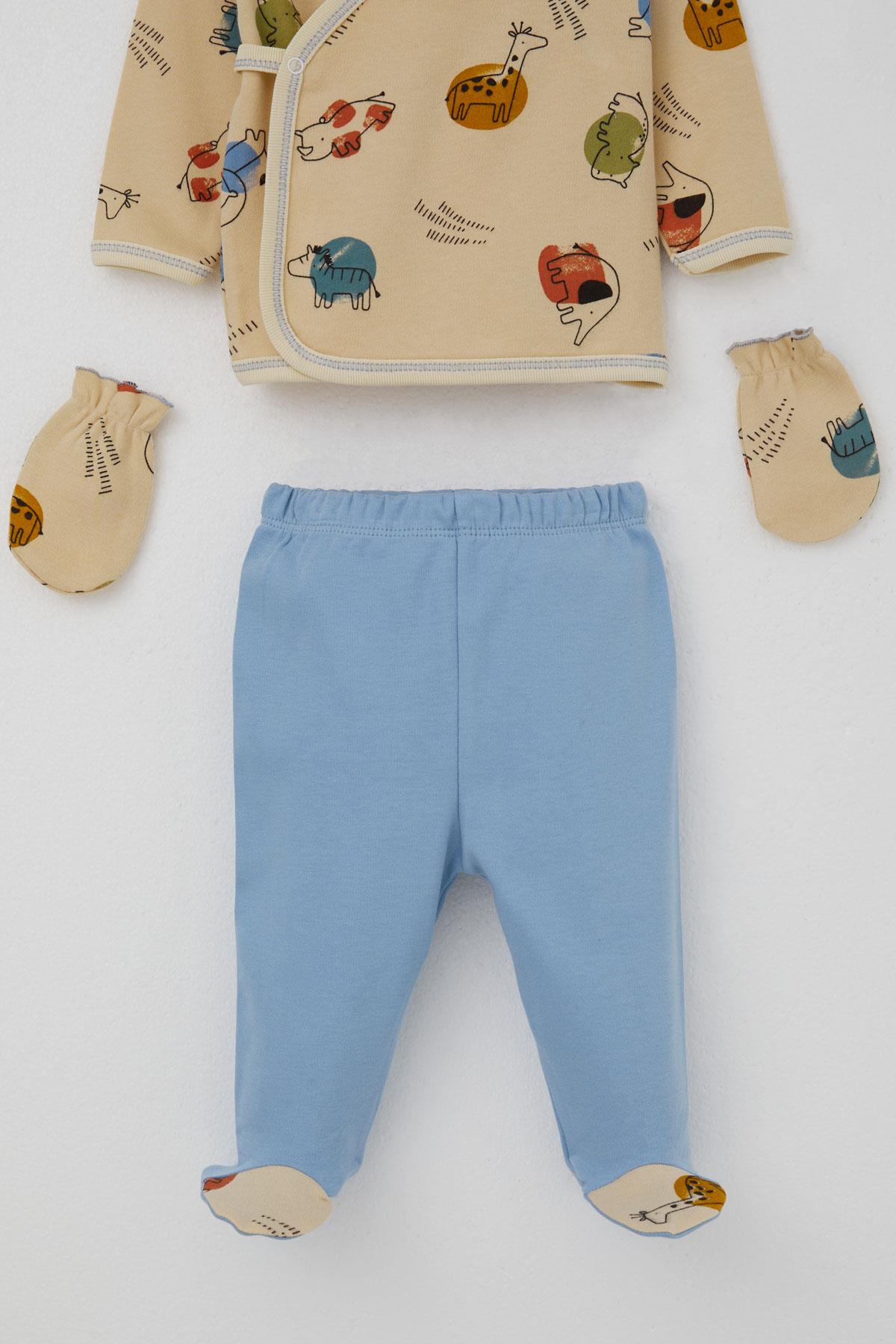 Breeze Erkek Bebek Hastane Çıkışı 5 li Sevimli Hayvancıklar Desenli Bej (0-3 Ay)