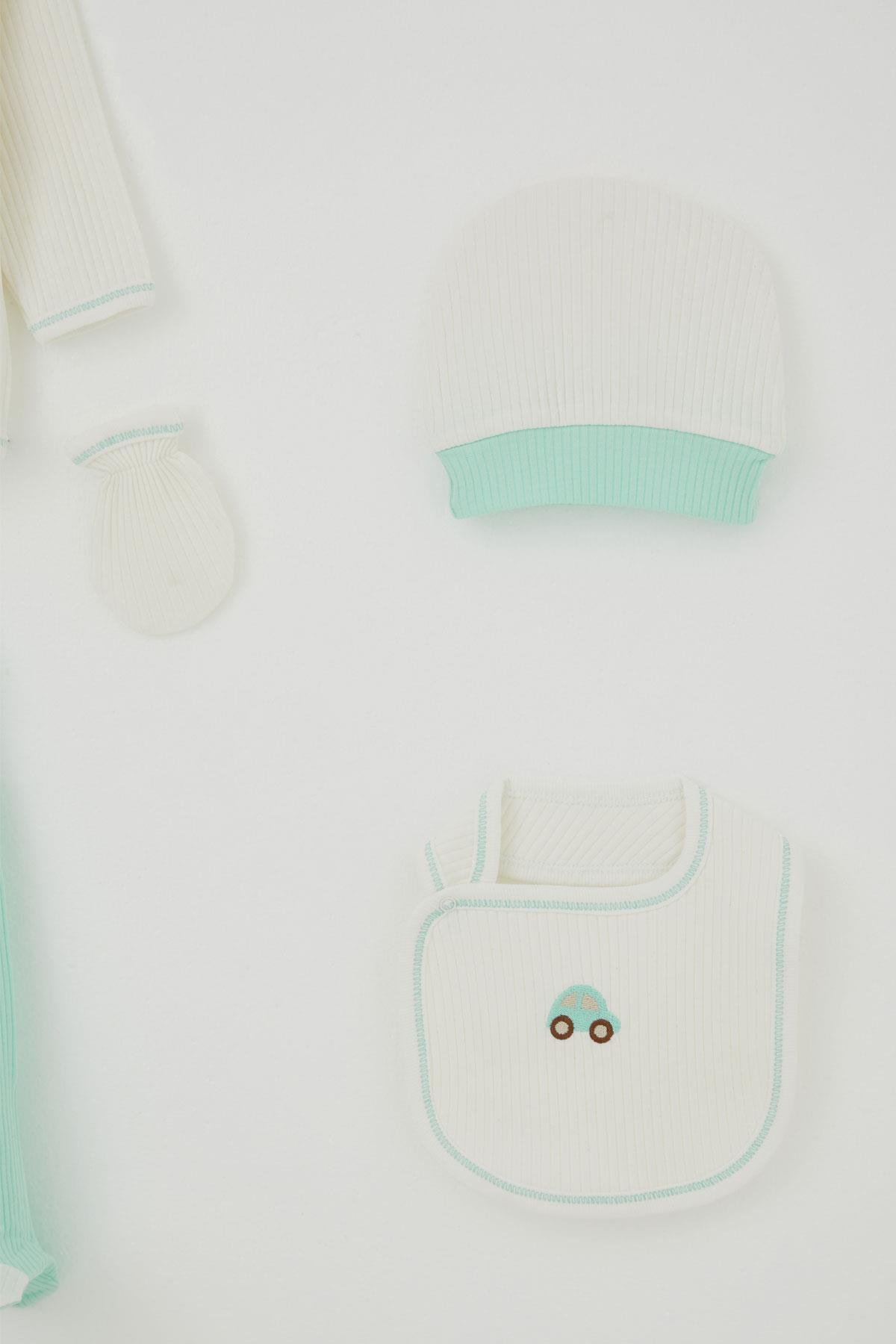 Breeze Erkek Bebek Hastane Çıkışı 5 li Renkli Araba Nakışlı Ekru (0-3 Ay)