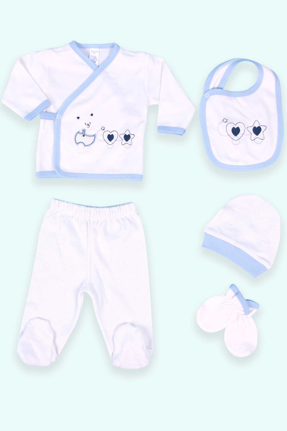 Breeze Erkek Bebek Hastane Çıkışı 5 li Ayıcık Nakışlı Ekru (0-3 Ay)