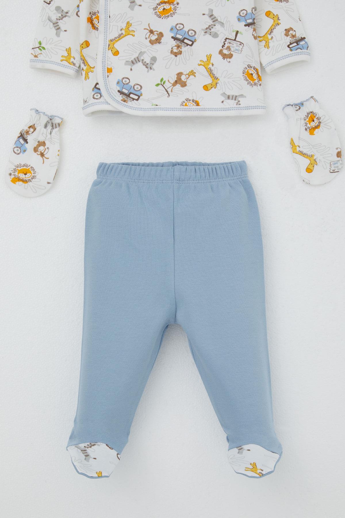 Breeze Erkek Bebek Hastane Çıkışı 5 li Safari Macerası Sevimli Hayvancıklar Desenli Beyaz (0-3 Ay)