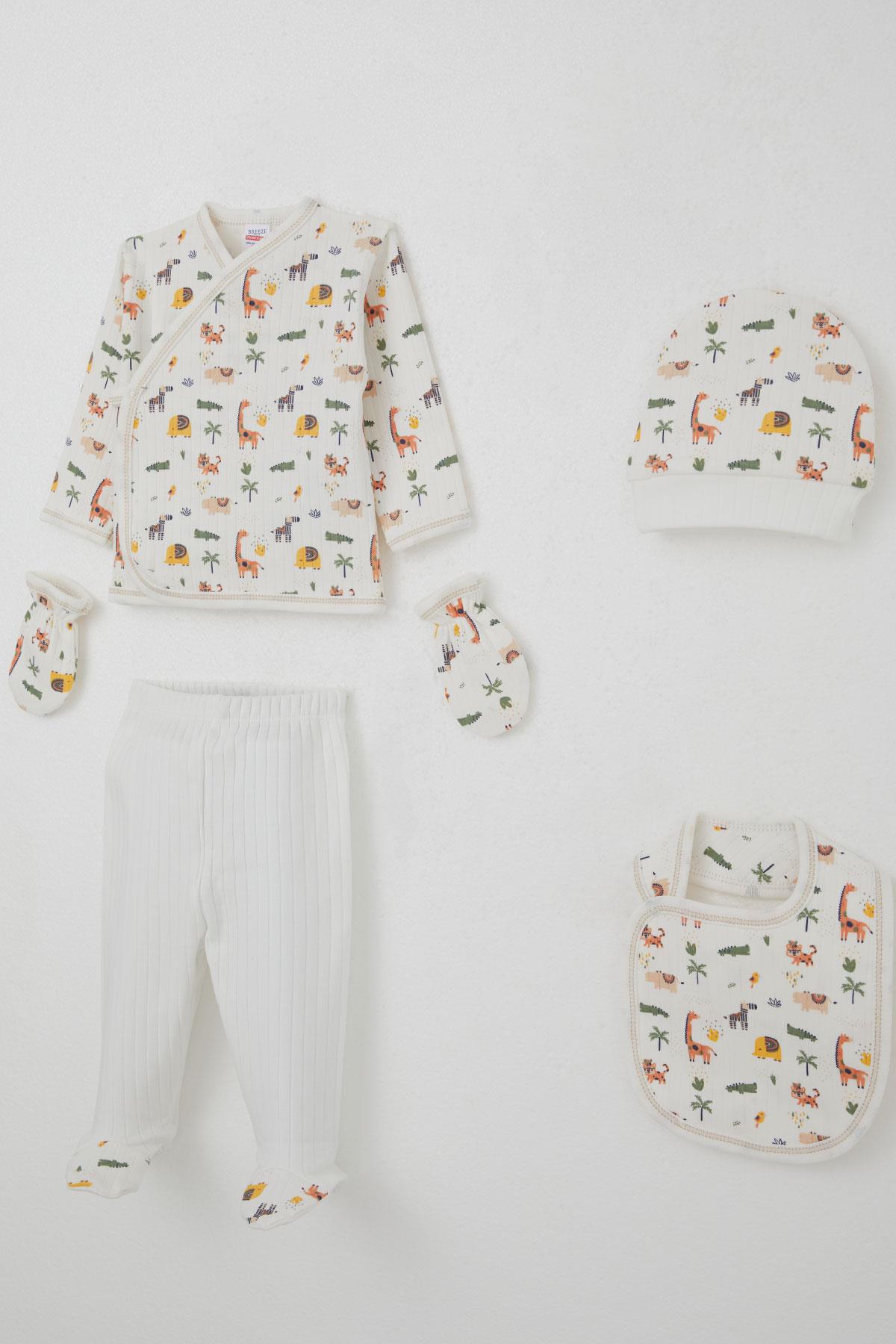 Breeze Erkek Bebek Hastane Çıkışı 5 li Bebek Hayvanat Bahçesi Ekru (0-3 Ay)